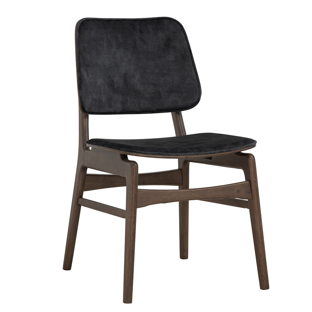 HEATH Modern Dining Chair - Walnut & Charcoal Fabric Upholstered - Perfect for Kitchen, Dining Room and Home Office Seating