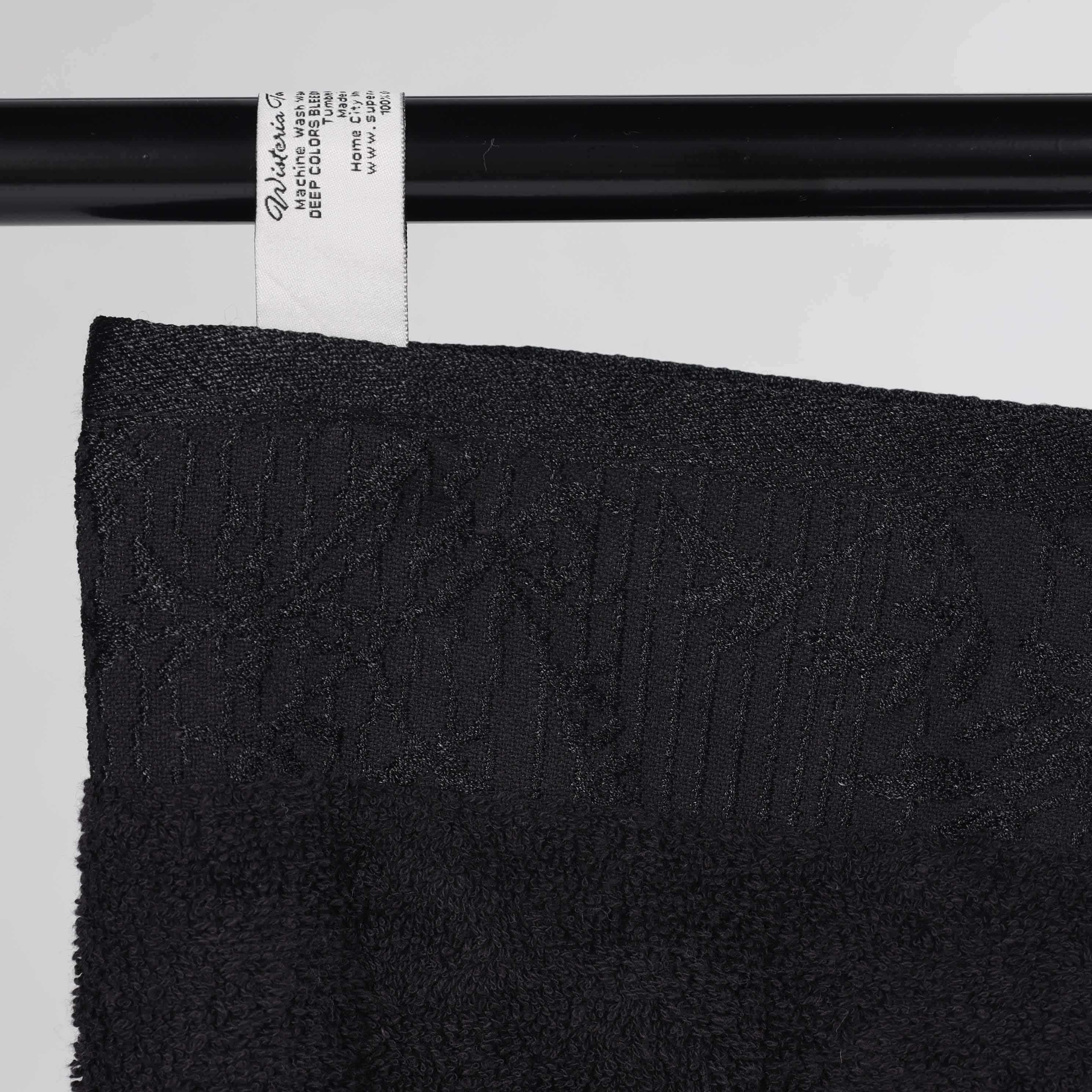 Premium Wisteria Cotton Floral Embroidered Jacquard Border Bath Towel Set of 2 - Soft Absorbent Luxury Towels for Spa, Bathroom & Guest Use