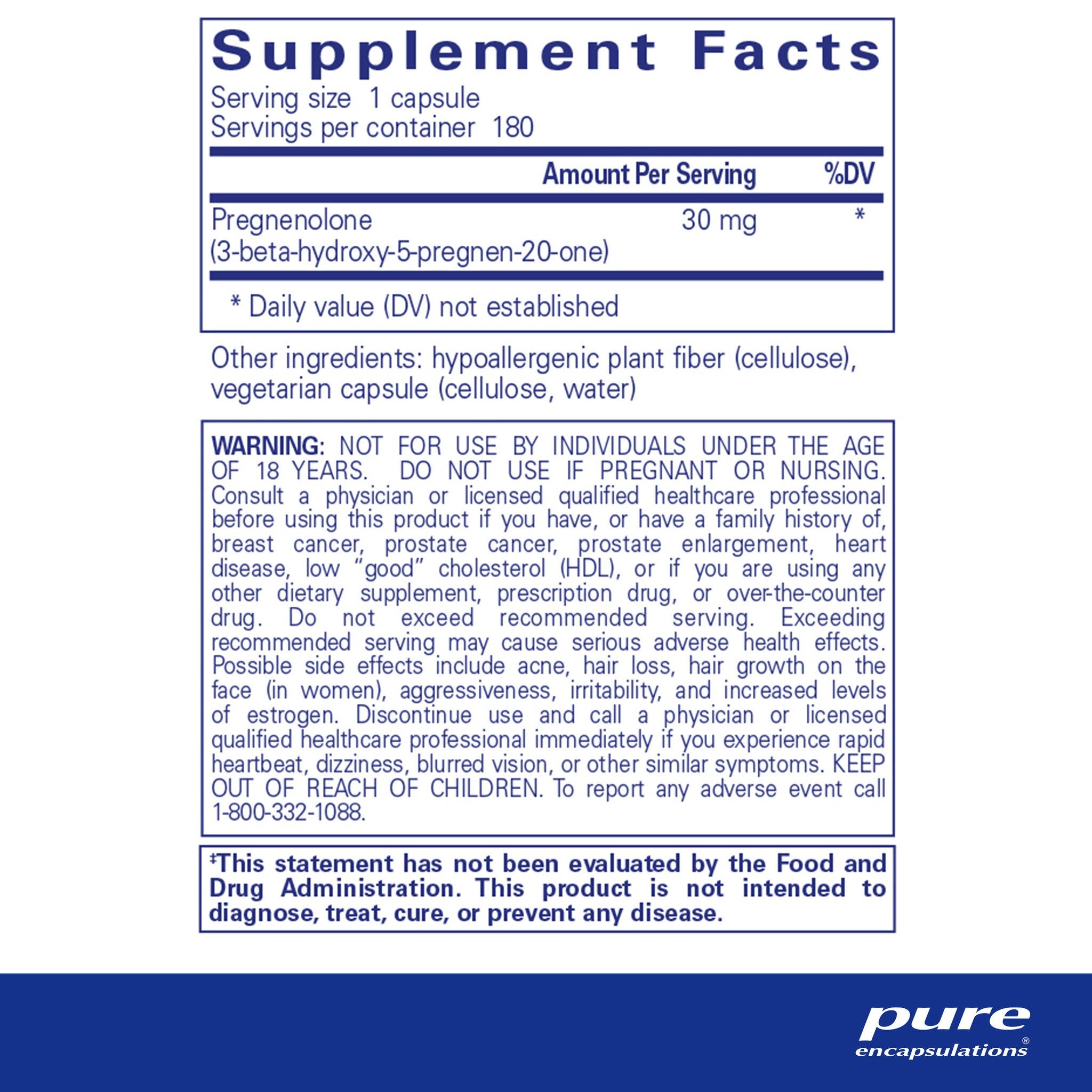 Pure Encapsulations Pregnenolone 30 mg Supplement - Hormone Support for Stress Relief & Cognitive Function - Supports Adrenal Health & Mood Balance - Perfect for Daily Wellness Routine & Anti-Aging