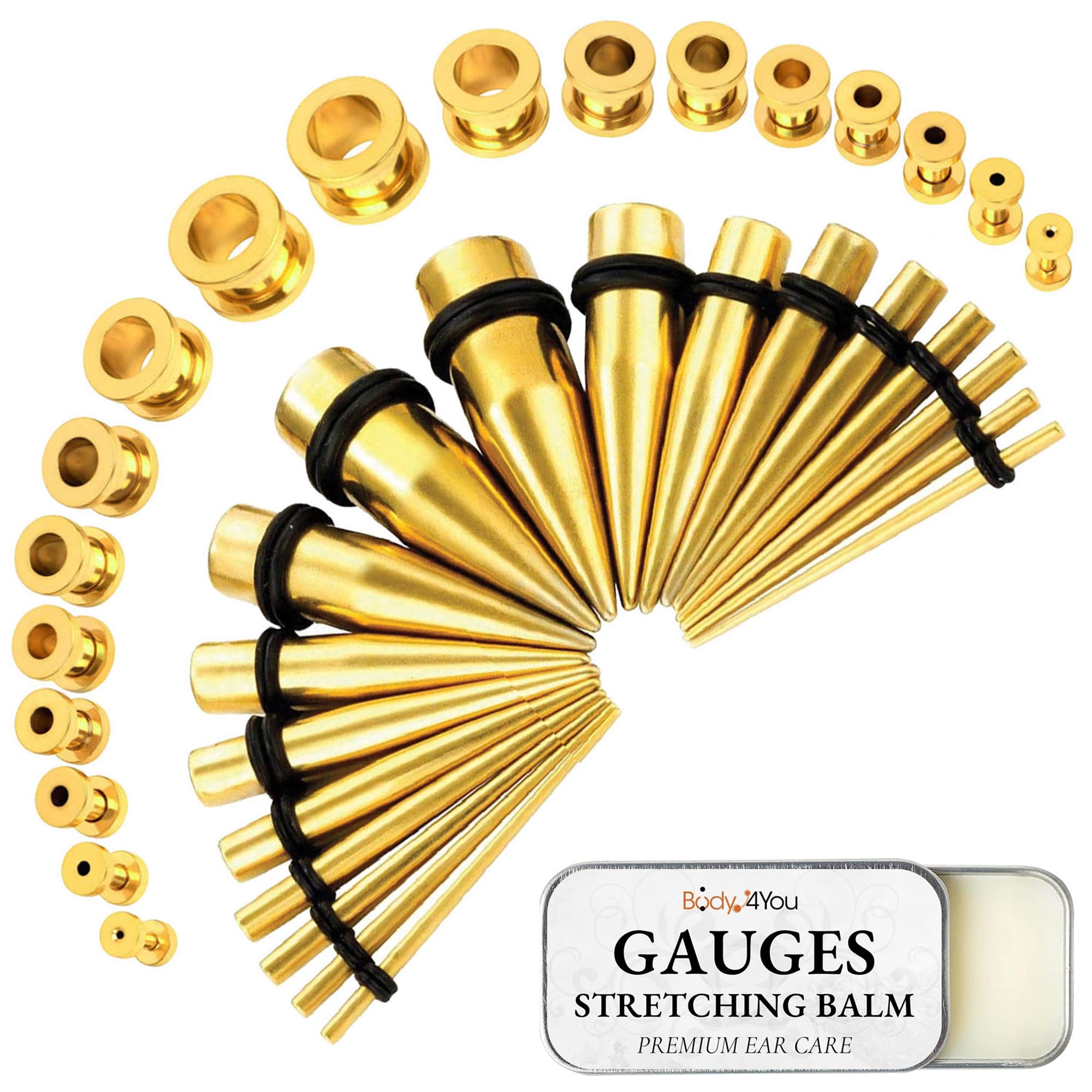 BodyJ4You 37PC Ear Stretching Kit for Beginners - 14G to 00G Gauges with Steel Tapers, Single Flare Plugs & Screw Fit Tunnels - Includes Aftercare Balm & Wax - Perfect for Men & Women Ear Piercing Jewelry - Ideal for Daily Wear, Parties & Body Modification Enthusiasts