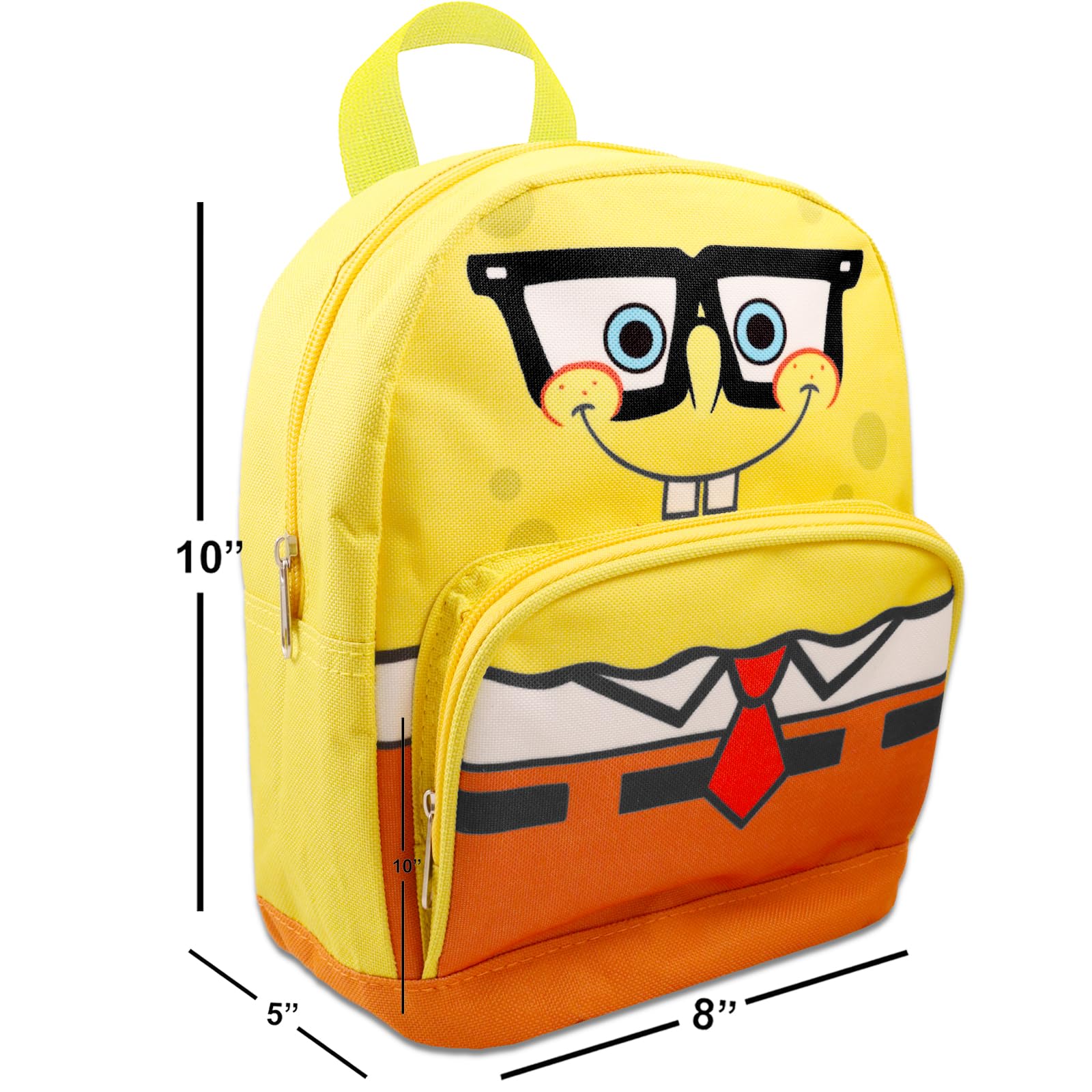 Spongebob Squarepants Mini Backpack Set - 10 Inch Canvas School Backpack with Front Pocket & Water Bottle Holder | Cute Cartoon Character Backpack for Kids, Teens & Anime Fans | Perfect for School, Travel & Cosplay