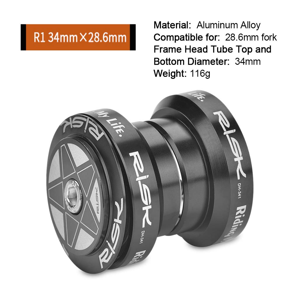 34mm Aluminum Alloy Bicycle Headset - 28.6mm Straight Fork Bearing Steering Stem Bearings for Road & Mountain Bikes - Durable Bike Headset Replacement Part for Smooth Steering