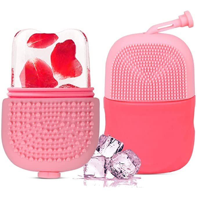 XSKY Ice Roller for Face, Eyes & Neck - Skin Brightening & Glow Enhancing Facial Massager with Scrubber & Makeup Brush Cleaner (Multi-Color) - Perfect for Morning Routine, Puffiness Relief & Post-Makeup Cooling