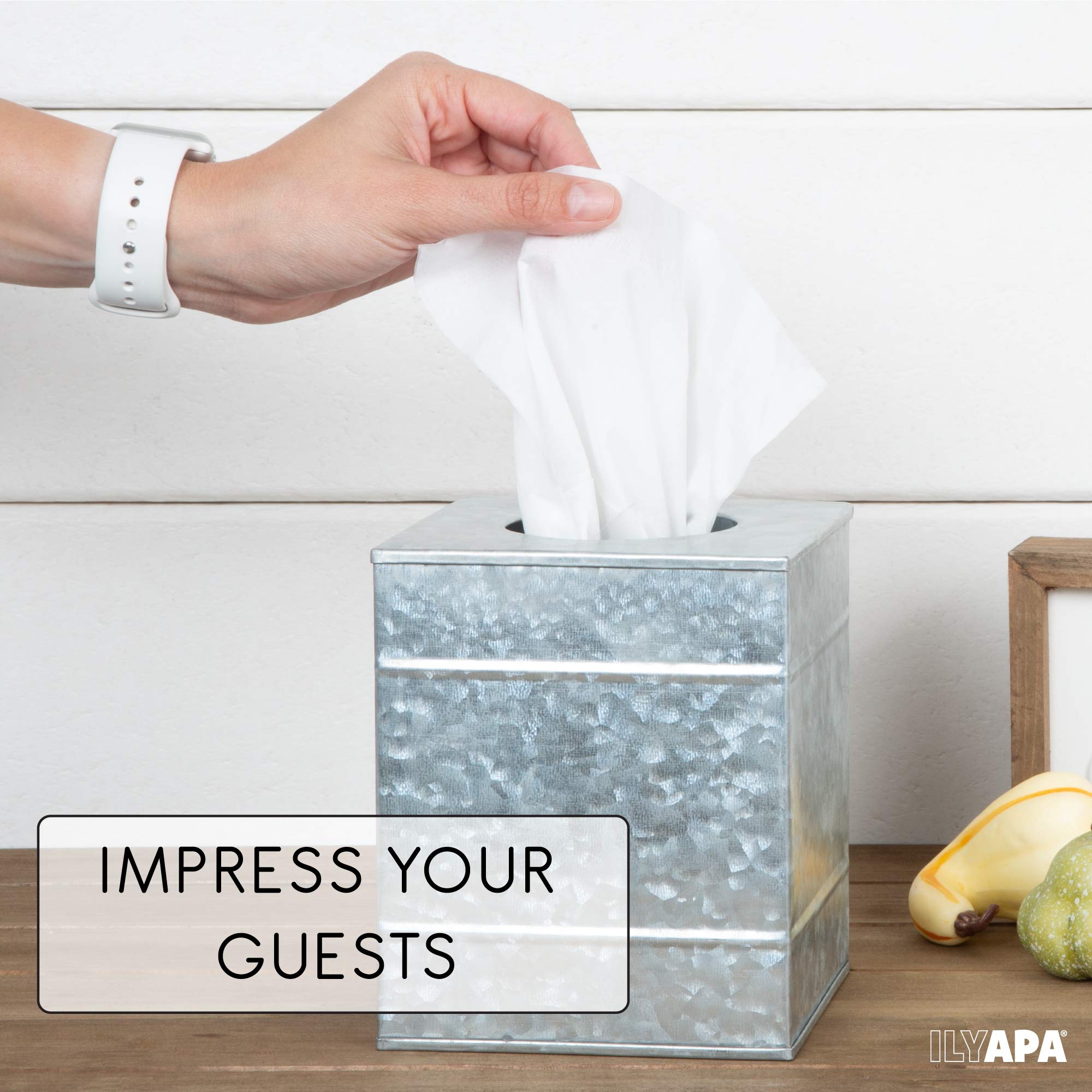 Rustic Galvanized Metal Tissue Box Cover - Square Decorative Holder for Home & Office | Perfect for Living Room, Bedroom, Bathroom, and Kitchen Organization