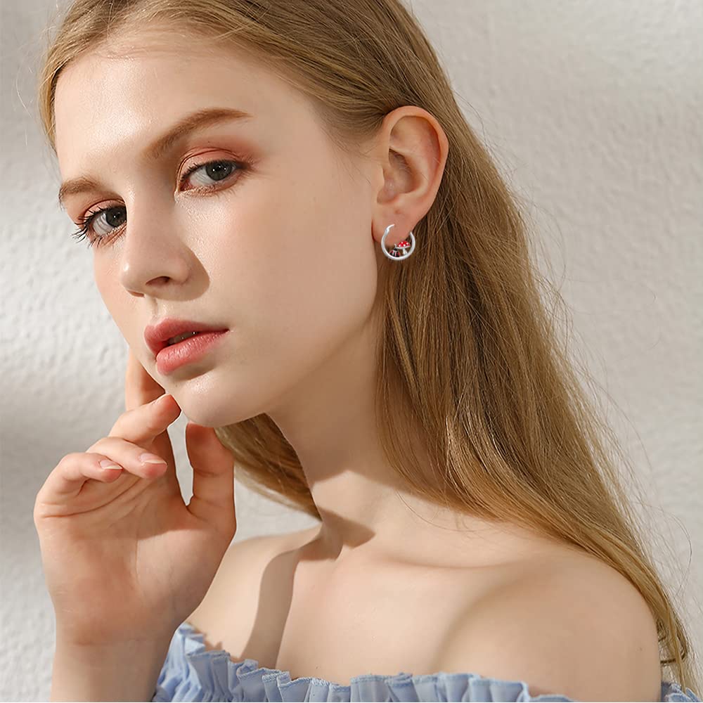 925 Sterling Silver Small Hoop Earrings - Bunny Rabbit Pig Ladybug Mushroom Mountain Penguin Animal Nature Jewelry Gifts for Women & Girls | Perfect for Everyday Wear, Parties & Special Occasions