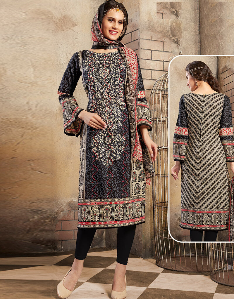 Black Pure Cotton Suit Chudidar for Women - Traditional Indian Ethnic Wear for Festivals & Weddings | Comfortable & Stylish Outfit for Parties & Special Occasions