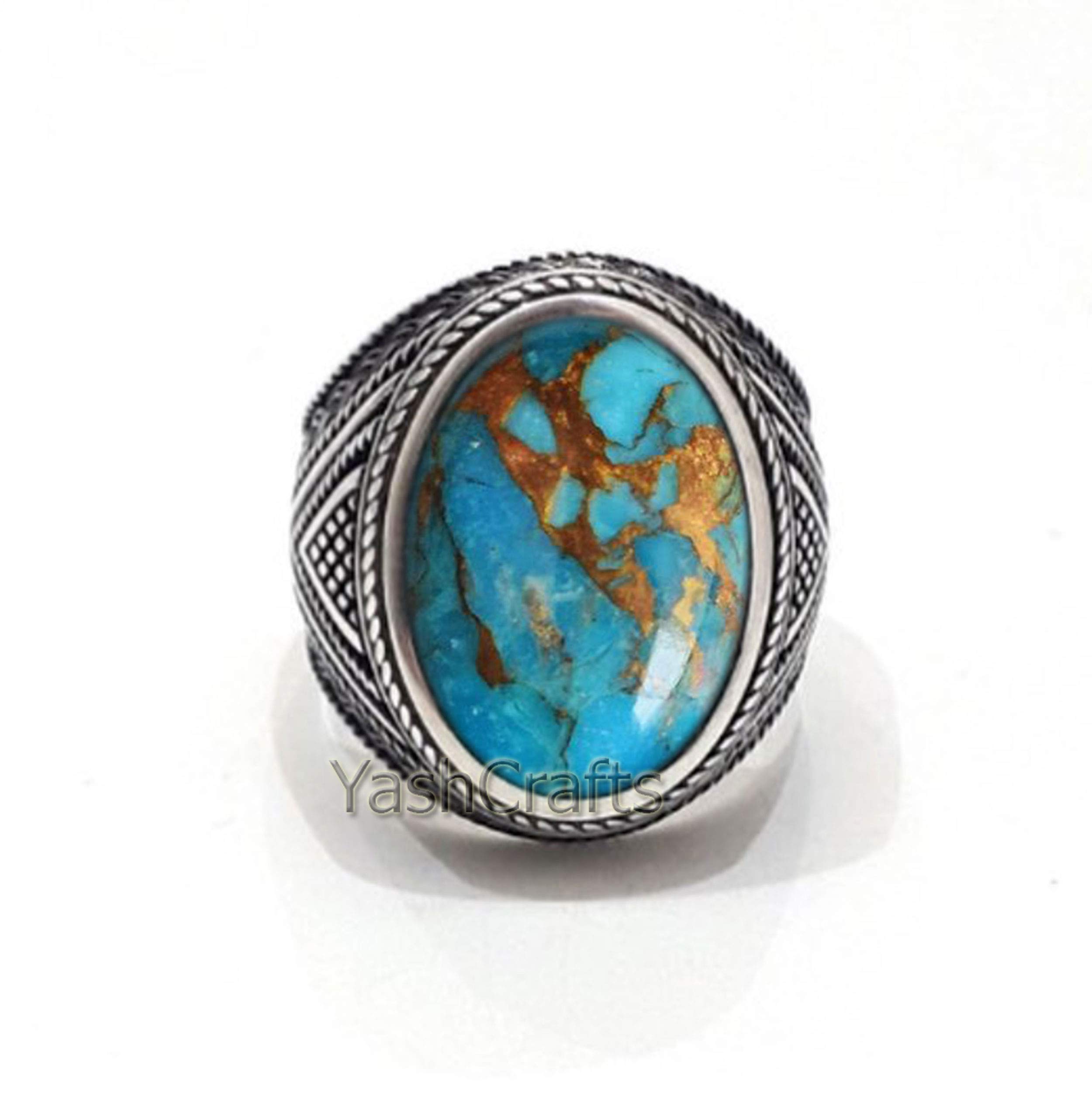 Blue Copper Turquoise Ring for Men - 925 Sterling Silver Jewelry with December Birthstone | Handcrafted Gemstone Ring for Him | Perfect Birthday Gift & Anniversary Present | Ideal for Casual Wear, Special Occasions & Gift Giving