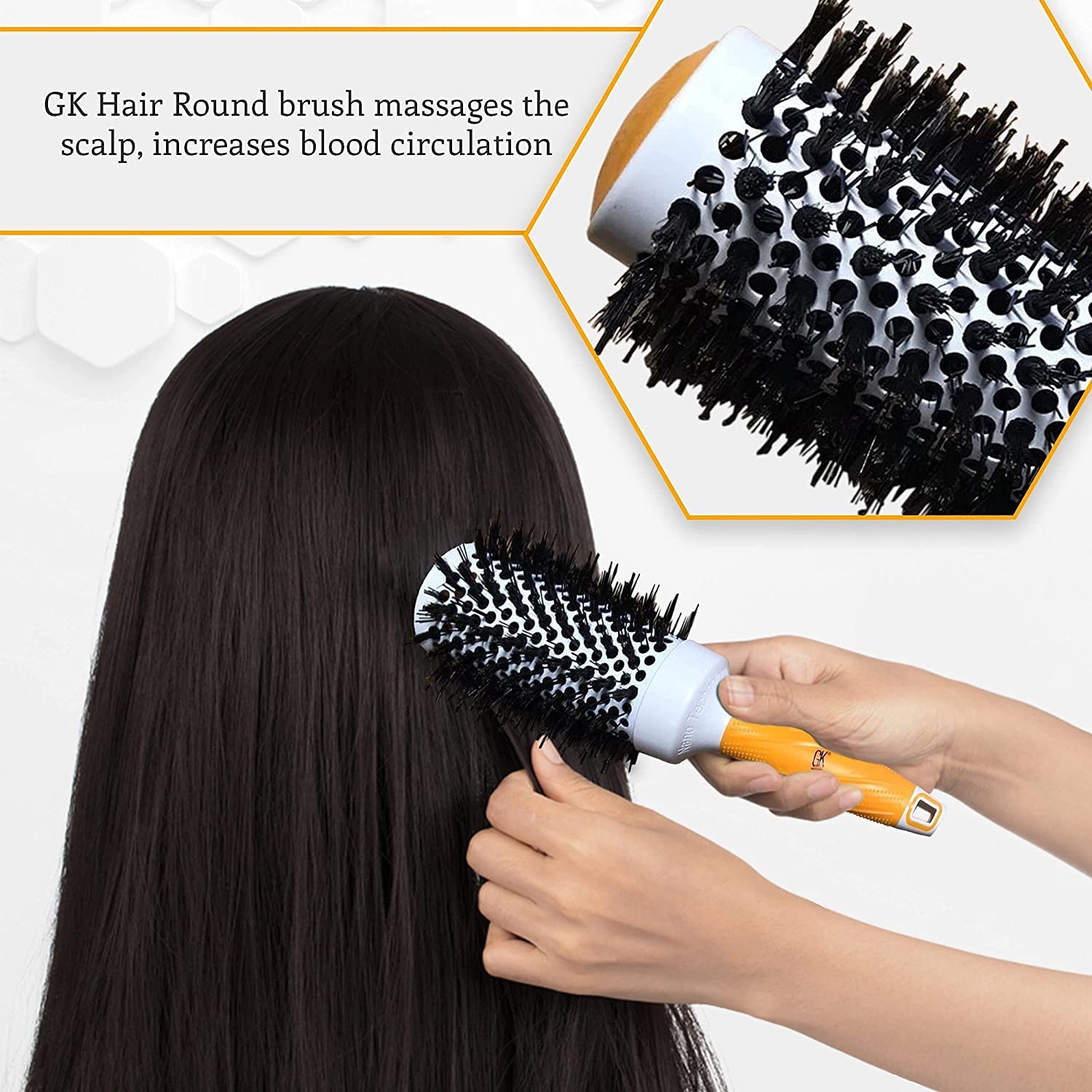 GK HAIR Global Keratin Thermal Round 43mm Hair Brush for Blow Drying, Styling, Curling & Straightening | Professional 1000ml (33.8 Fl Oz) Hair Smoothing Treatment | Perfect for Salon, Home Use & Travel Styling