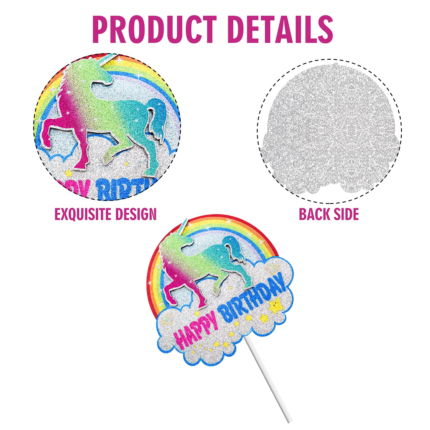 Rainbow Unicorn Happy Birthday Cake Topper - Cartoon Unicorn Cake Decorations for Girls Birthday Party - Perfect for Unicorn Themed Cakes, Cupcakes, and Desserts