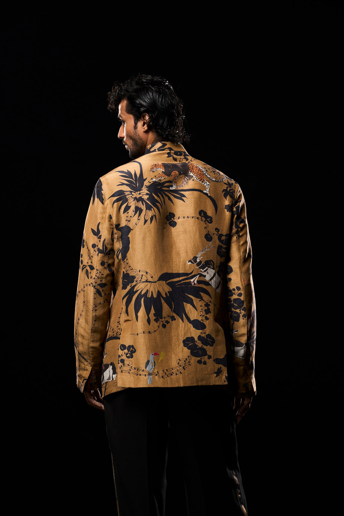 Elegant Bandhgala Jacket in Satin Linen - Beige Rainforest Color | Perfect for Weddings, Parties & Formal Events