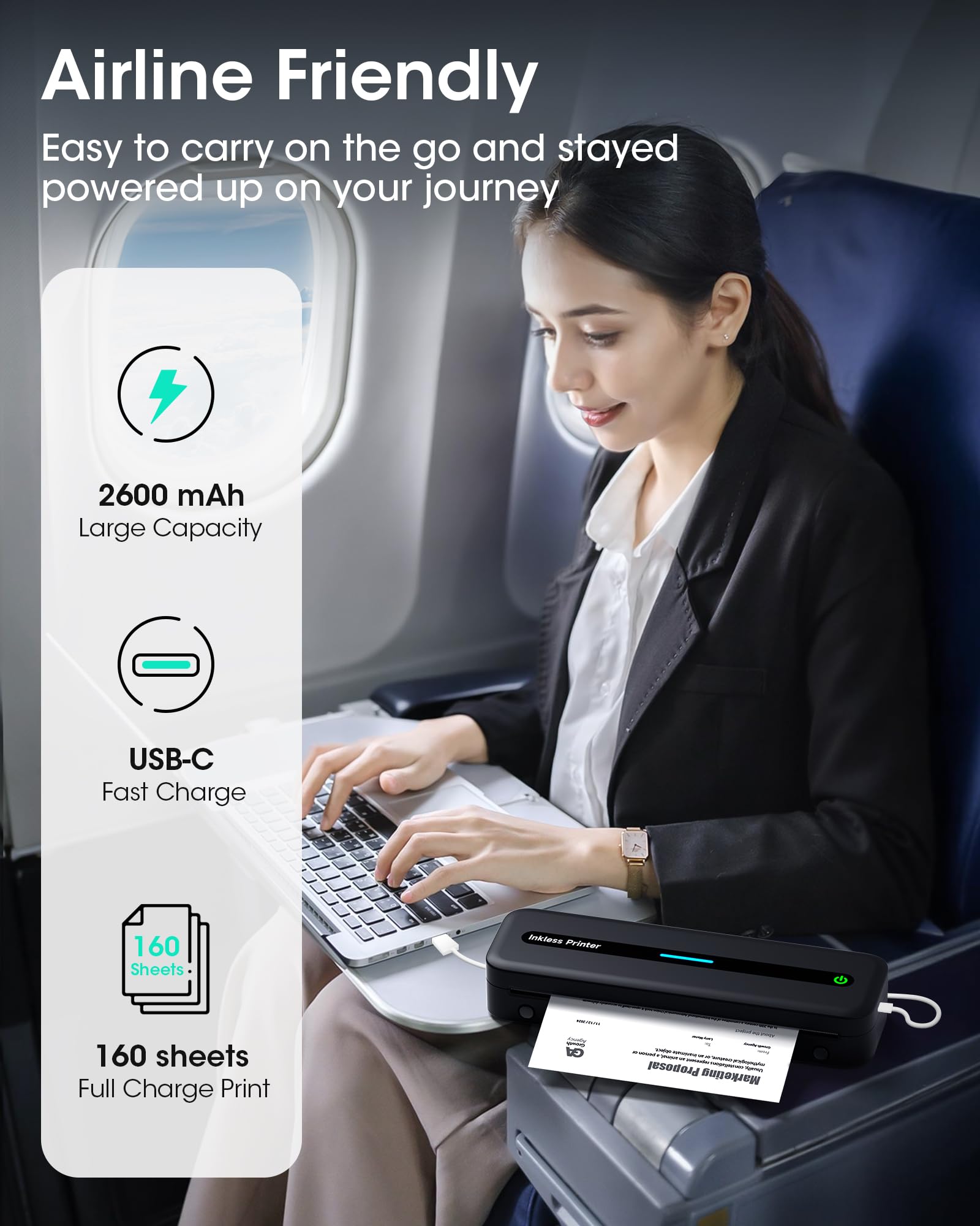 Itari M832 Portable Wireless Thermal Printer - Inkless Travel Printer with Case & 4 Paper Rolls, Compatible with iPhone/Android/Laptop, Prints 8.5x11