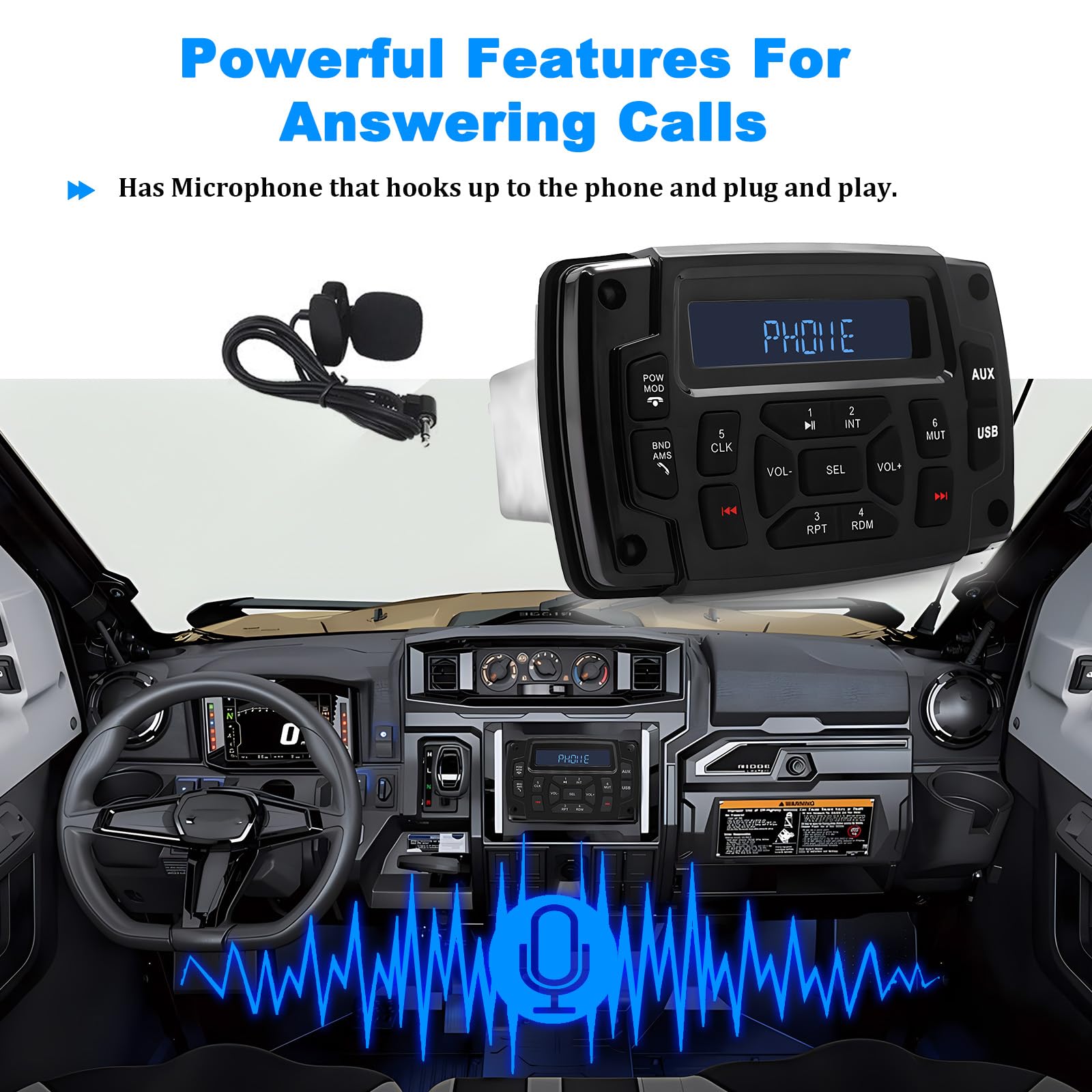Geloo Marine Waterproof AM/FM Radio Receiver with AUX-in, Subwoofer Pre-Amp EQ, Digital MP3 Player & USB Input - Perfect for Boats, Motorcycles, Golf Carts & Trucks | Weatherproof Stereo System for Outdoor Adventures