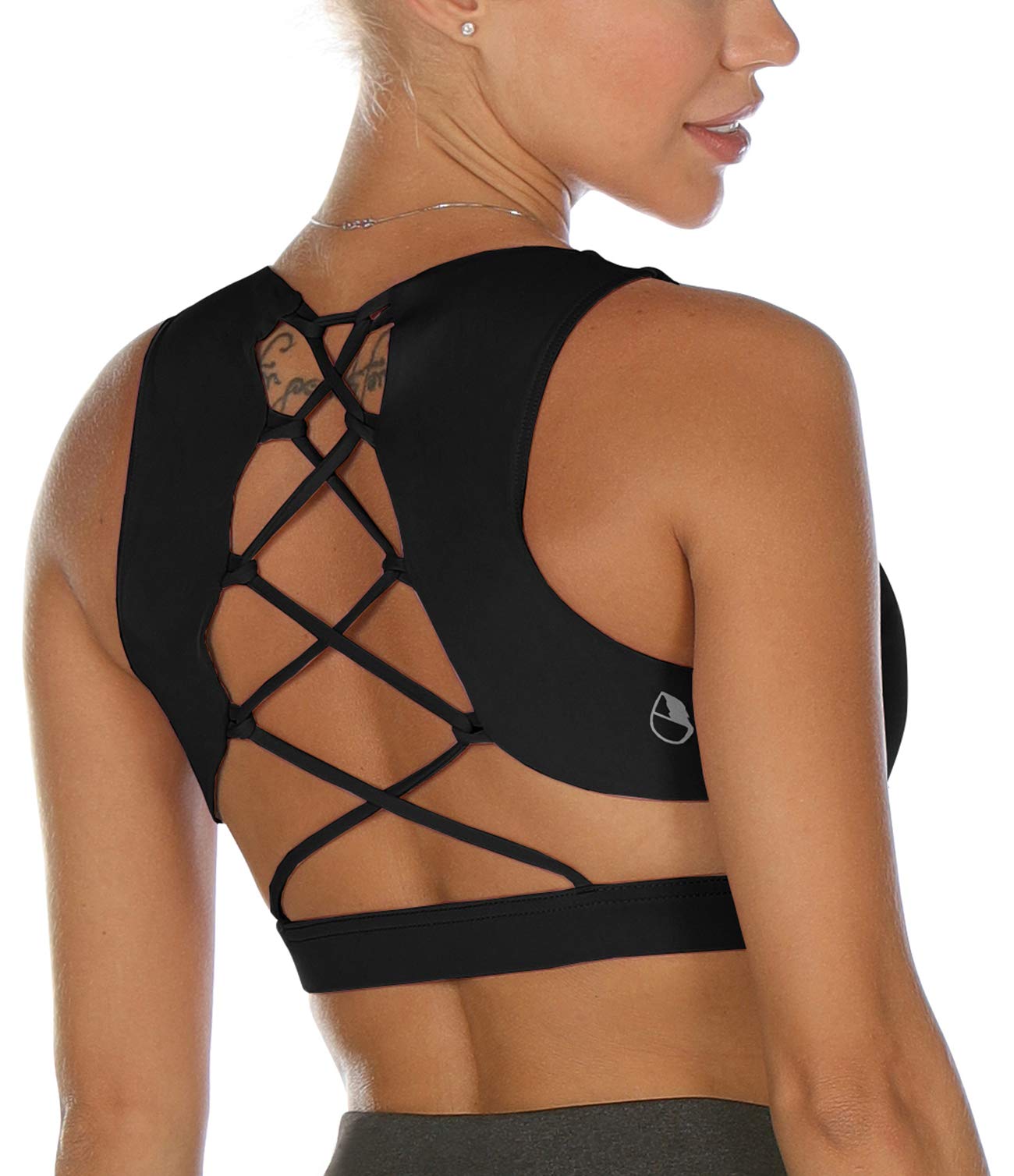 Icyzone Women's Strappy Sports Bra - Sexy Workout Yoga Top with Removable Pads for Gym, Running & Fitness | Comfortable & Supportive Activewear for Yoga, Pilates & High-Intensity Training