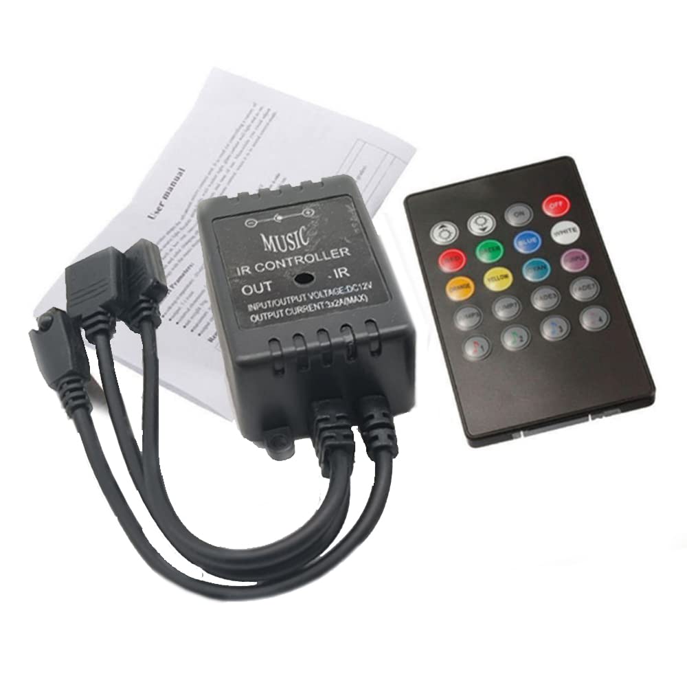 20-Key Infrared Music Controller & IR Remote with Sound Sensor for 5050/3528/5630 RGB LED Strip Lights - Dual Output for Home Theater, Party Lighting & Smart Home Automation