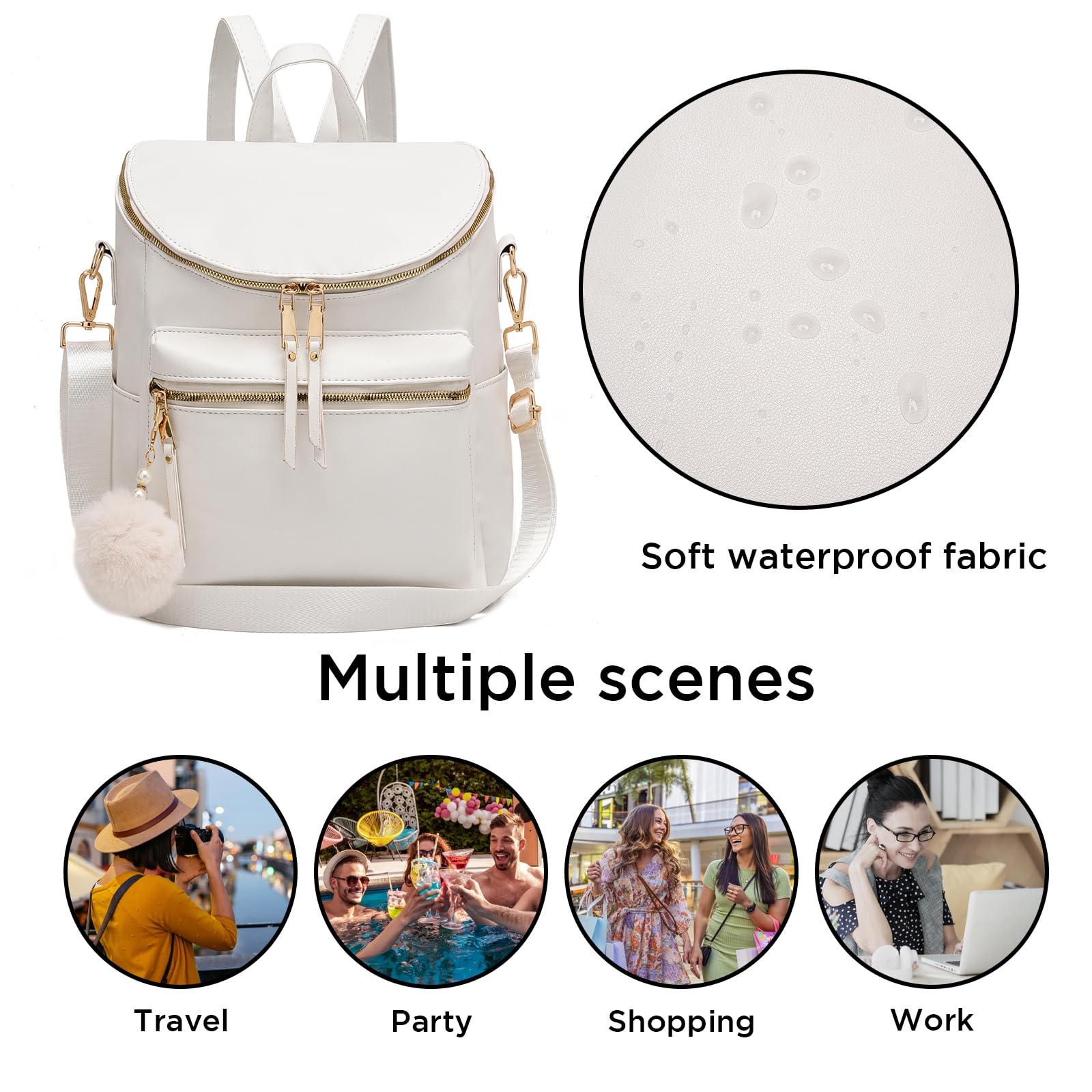 Stylish Leather Women Backpack Purse - Large Travel Bag for College & Work