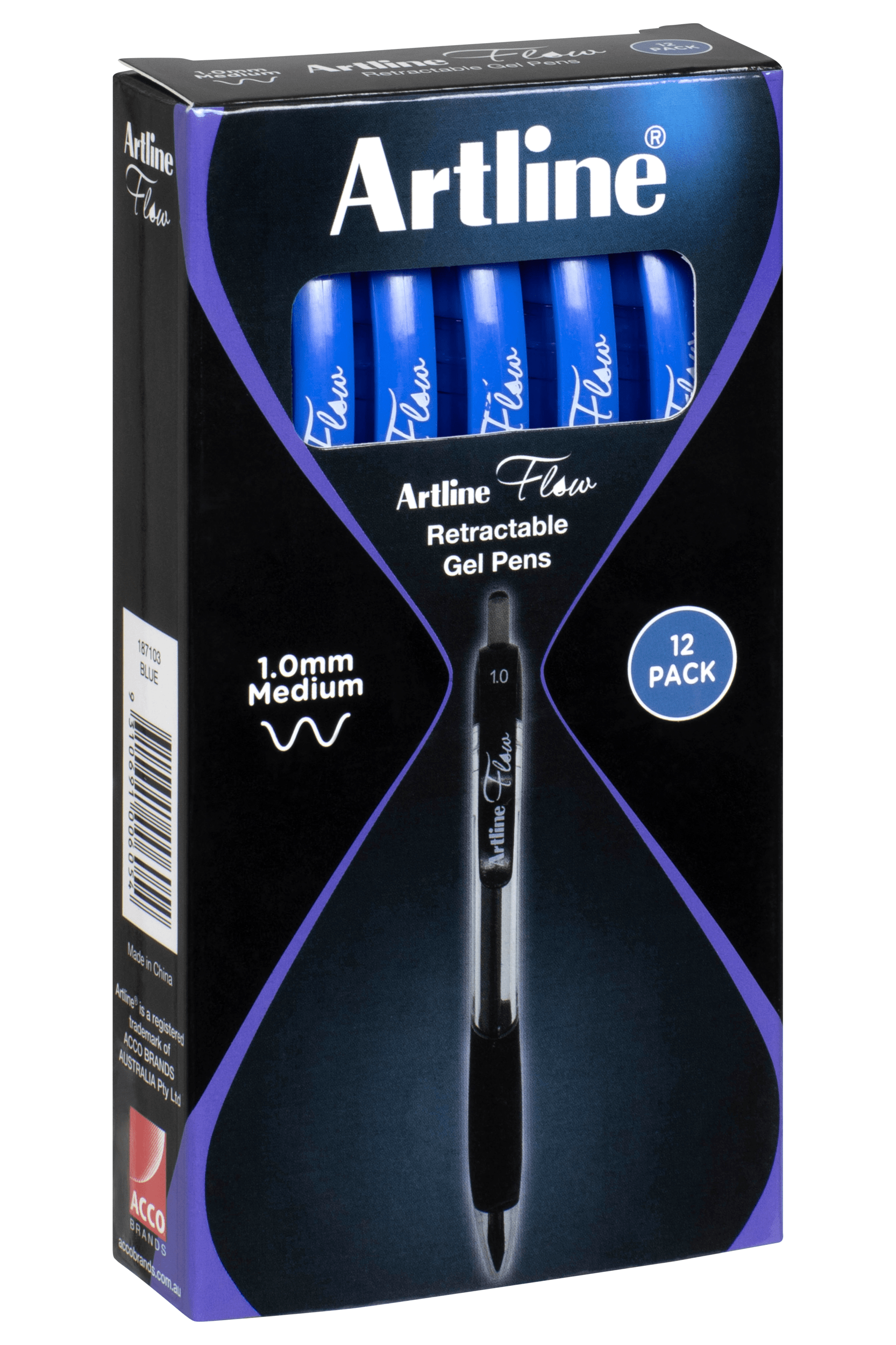 Artline Flow Retractable Ballpoint Pens - 12 Pack Blue Ink Pens for Smooth Writing | Perfect for Office, School & Home Use