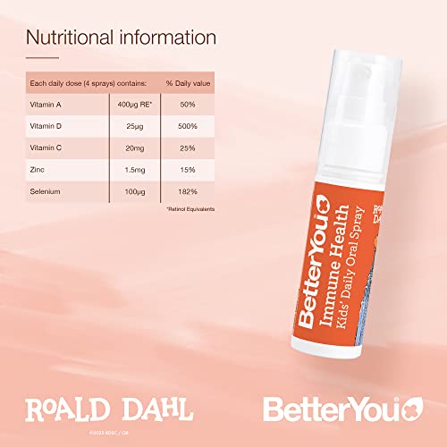 BetterYou Roald Dahl Immune Support Oral Spray 25ml - Boost Immunity & Wellness for Kids & Adults - Perfect for Travel, School & Daily Health