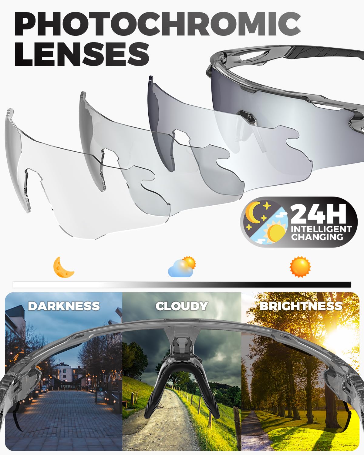 VICTGOAL Photochromic Cycling Sunglasses for Men & Women - TR90 Frame, UV Protection, Lightweight Bike Glasses for Road & Mountain Biking | Perfect for Outdoor Sports & Daily Commuting
