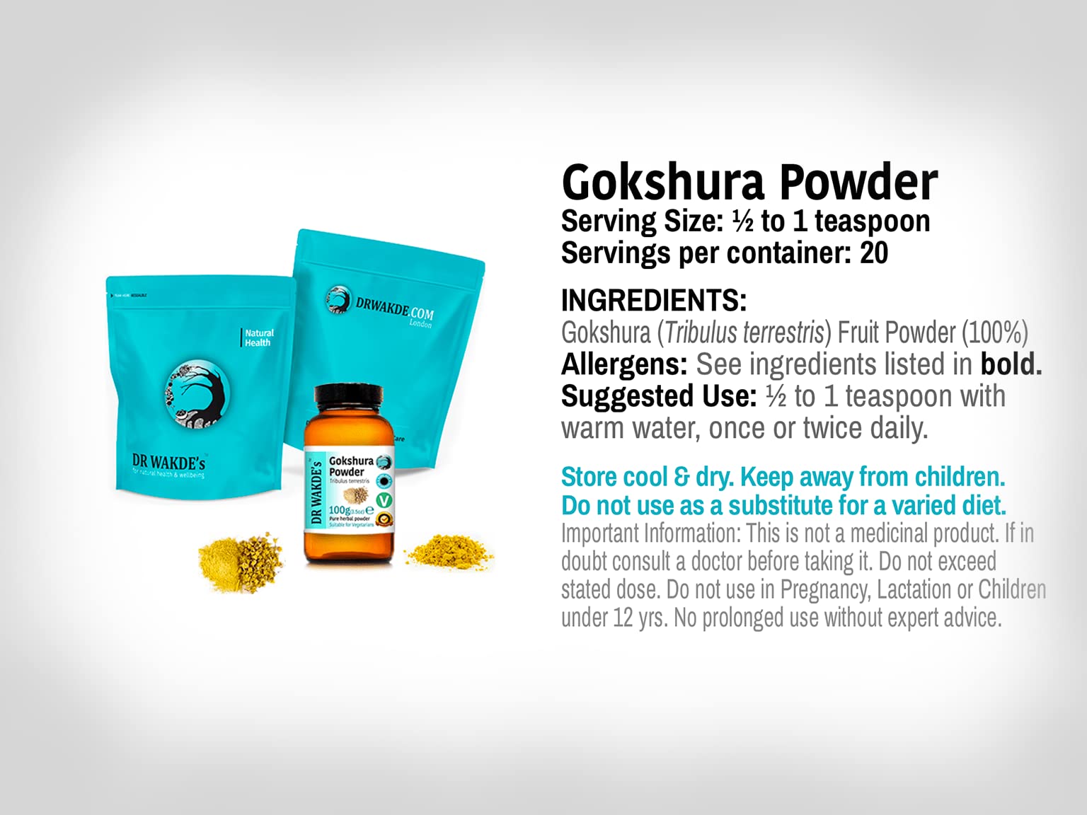 DR WAKDE'S Gokshura Powder (Tribulus terrestris) - 100g (3.5oz) | Pure, Raw & Dried Herbal Supplement | Natural Aroma & Freshness | Fine Ground Powder | Vegan & Non-GMO | Premium Ayurvedic Grade | No Additives | Perfect for Tea, Smoothies & Natural Wellness