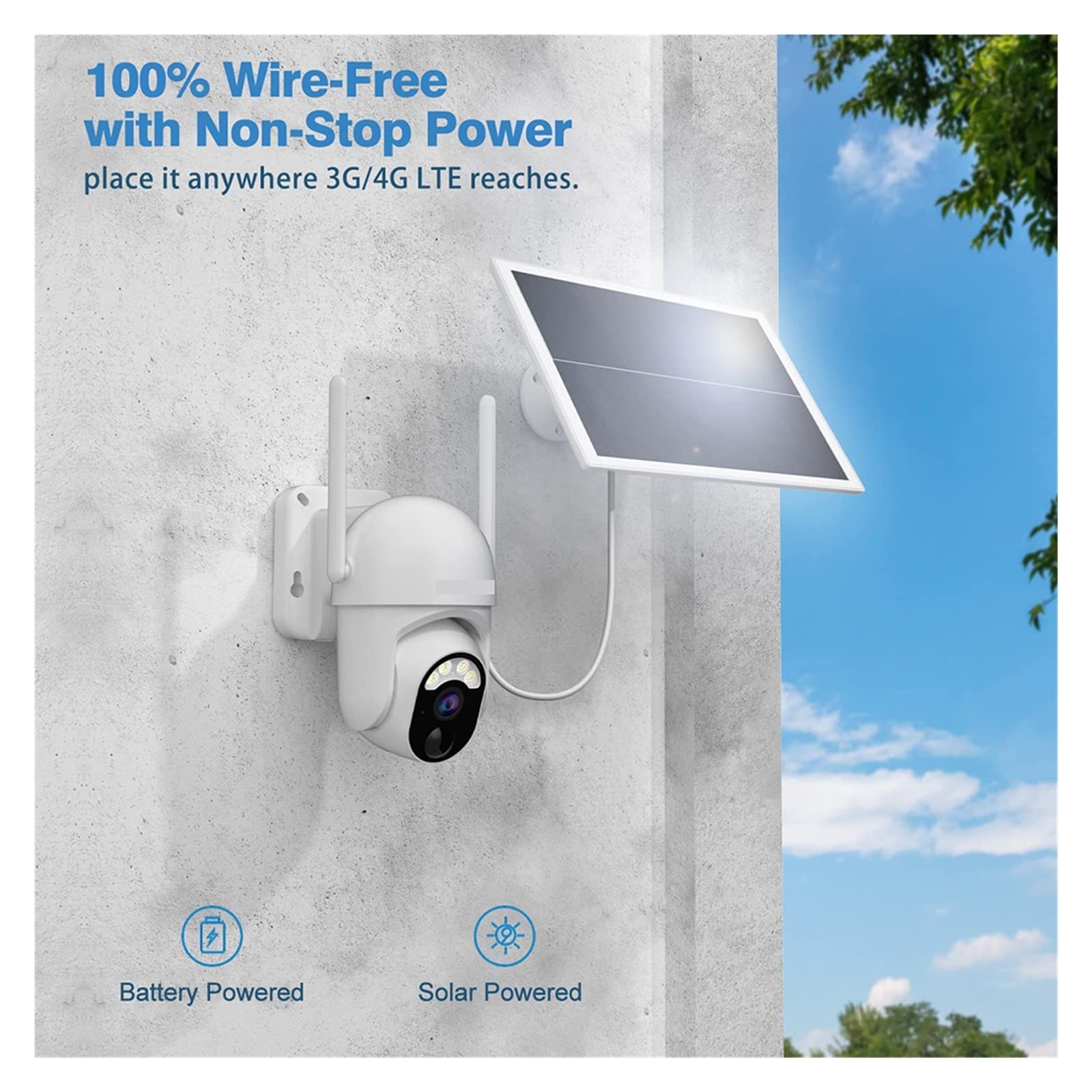 3MP Solar Security Camera with WiFi & 4G - Outdoor PTZ Surveillance with PIR Motion Detection, Spotlight & EU/US SIM Card - Solar Powered Wireless Camera for Home, Business & Property Protection