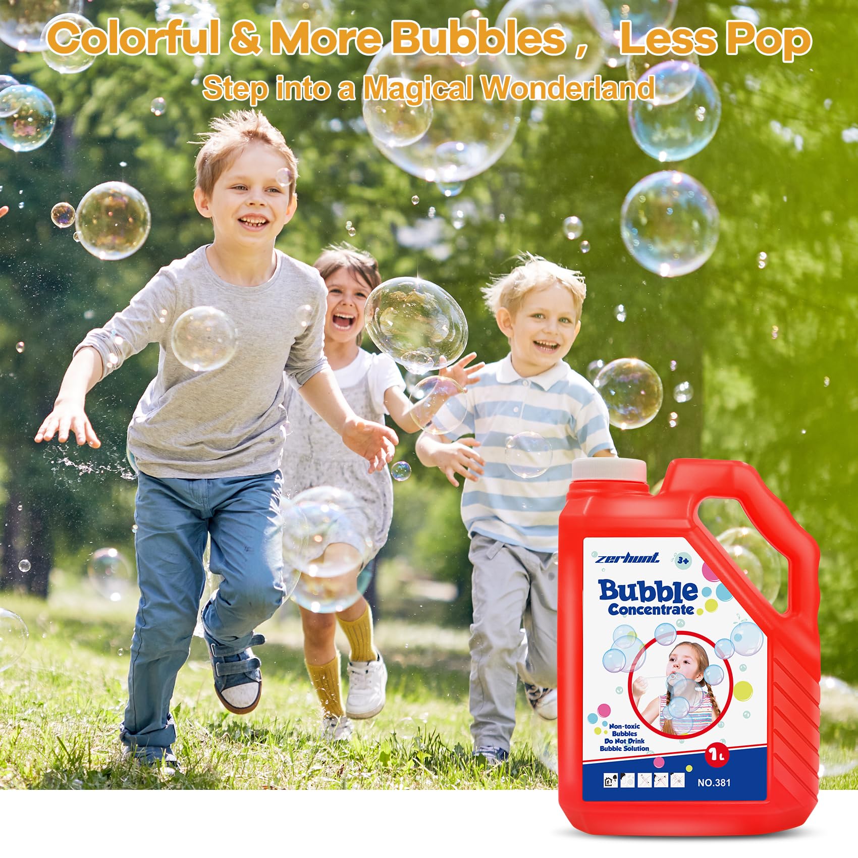 Zerhunt Concentrated Bubble Solution 33.8 OZ (1L) - Non-Toxic Bubble Refill for Bubble Toys, Bubble Machines & Bubble Guns - Safe for Kids - Red | Perfect for Outdoor Play, Birthday Parties & Backyard Fun