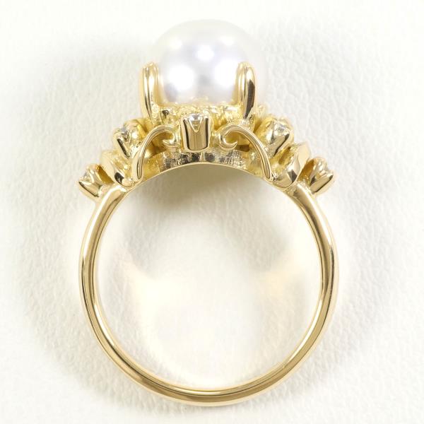 18K Yellow Gold Akoya Pearl Diamond Ring for Women - Elegant Pearl Jewelry Gift for Anniversary, Wedding, Engagement - Perfect for Special Occasions & Evening Events