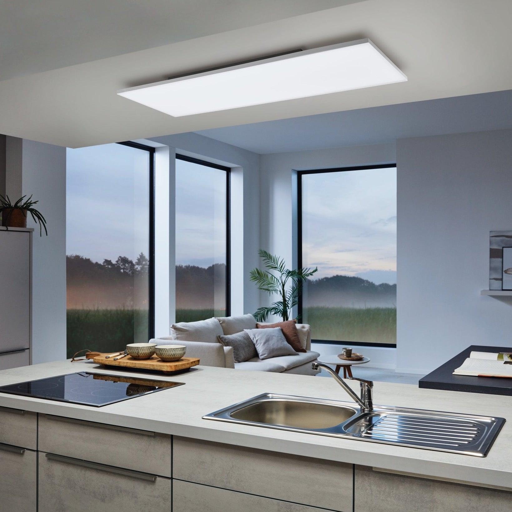Eglo Connect Turcona Z Smart White Rectangular Panel LED Ceiling Flush Mount Light - Modern Lighting for Living Room, Bedroom & Office Spaces