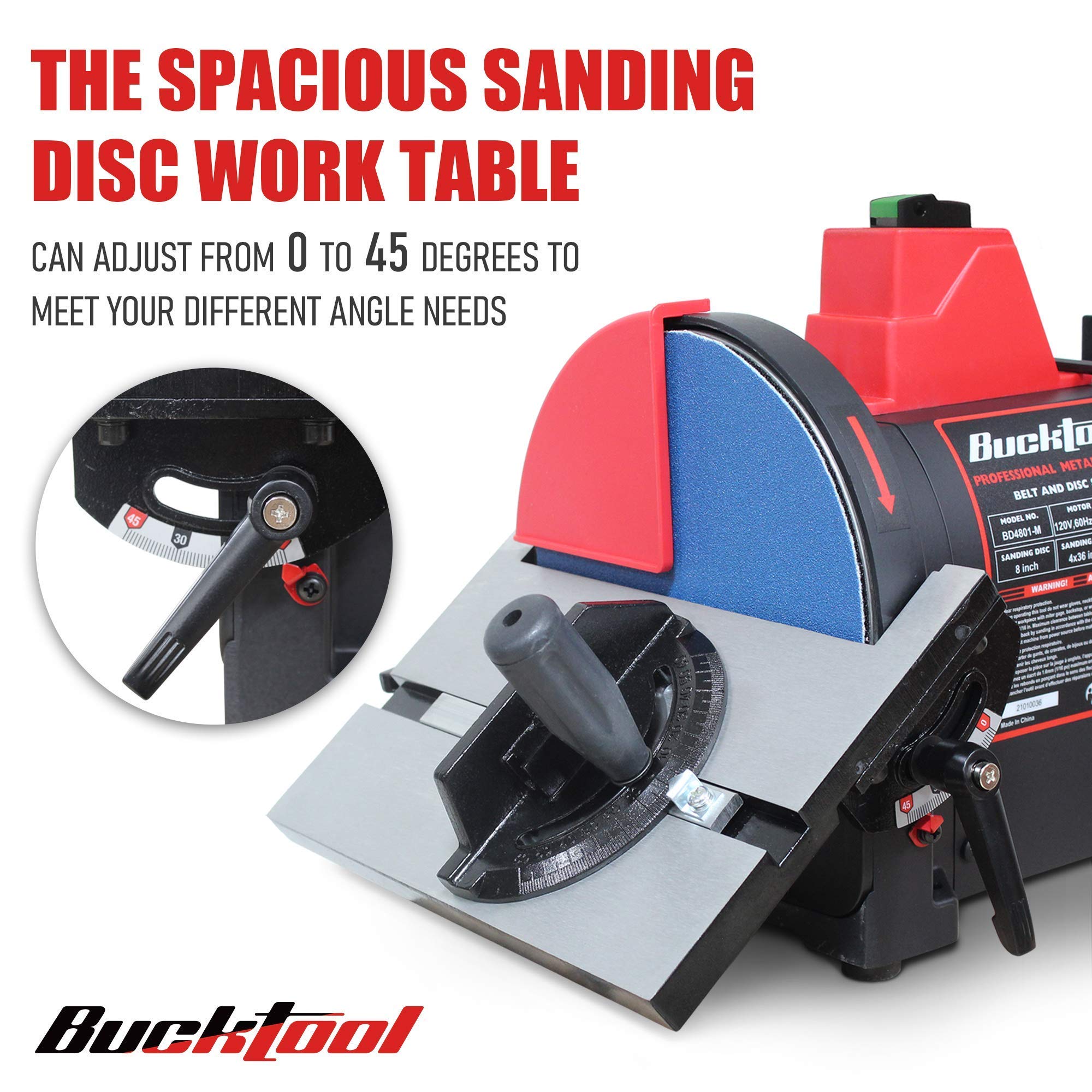 BUCKTOOL Pro 1HP Benchtop Belt & Disc Sander - 4x36 Inch Belt & 8 Inch Disc Combo with Direct-Drive Motor for Metalworking, Woodworking & DIY Projects | Heavy-Duty BD4801-M Sander for Sharpening, Sanding & Polishing in Workshops & Garages