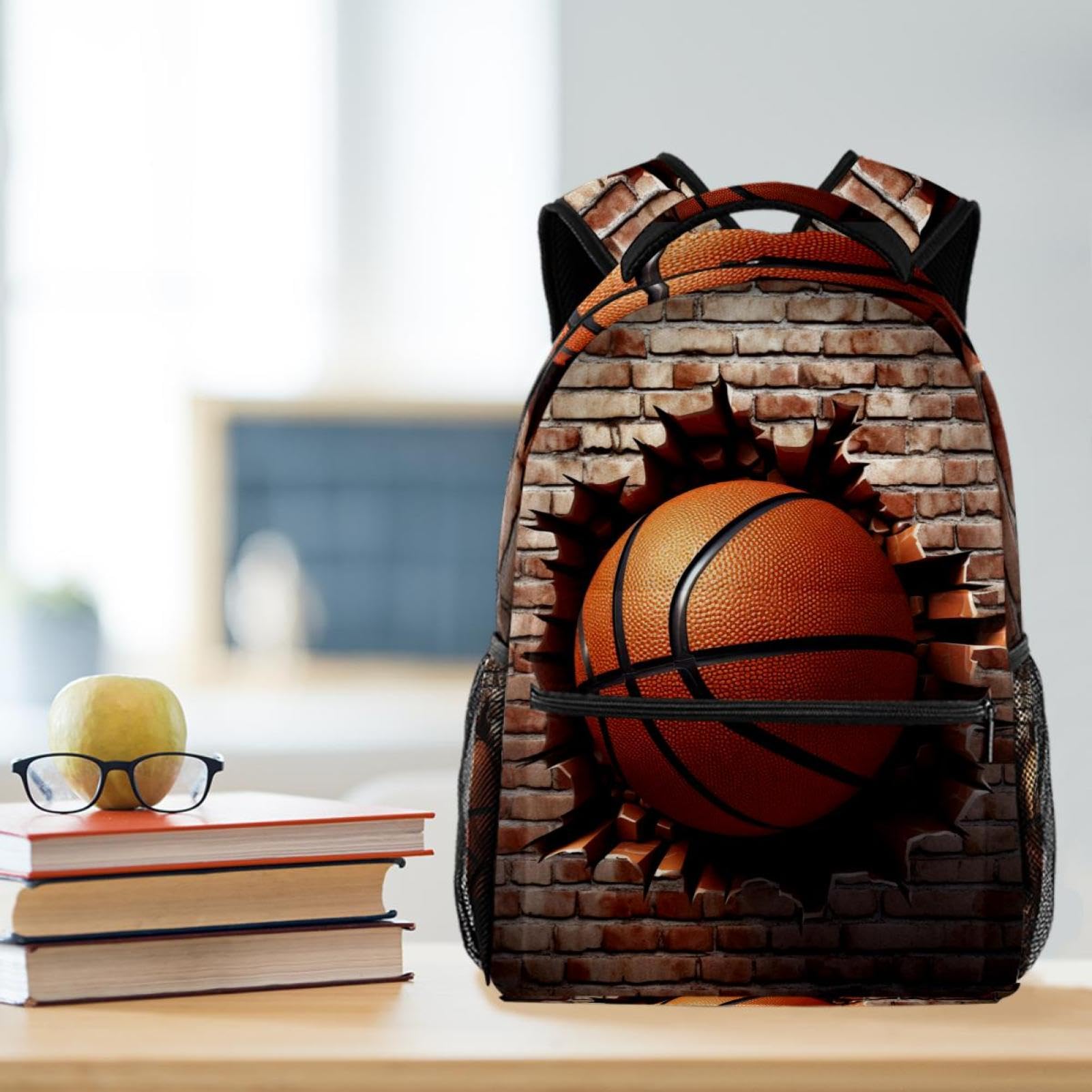 Durable Travel Backpack for Men & Women - Waterproof Basketball Texture Design - Perfect for Hiking, Gym, Work & School - Lightweight Carry-On Backpack for Daily Commute & Outdoor Adventures