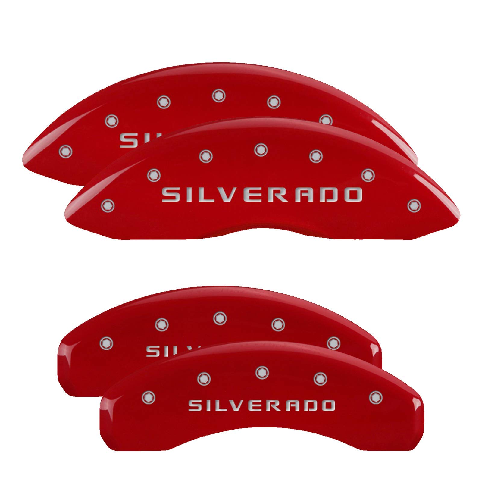 MGP Caliper Covers 14034SSILRD - Red Brake Caliper Covers for 1999-2006 Chevy Silverado 1500 | Silverado Engraved Front & Rear Set of 4 | Upgrade Truck Brake Appearance for Car Shows & Custom Builds