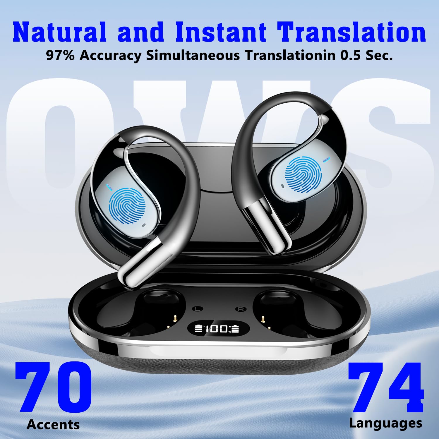 AI Translator Earbuds with 144 Languages Real-Time Translation - Wireless Bluetooth 3-in-1 Smart Earbuds for Travel, Business Meetings & Language Learning (Black)