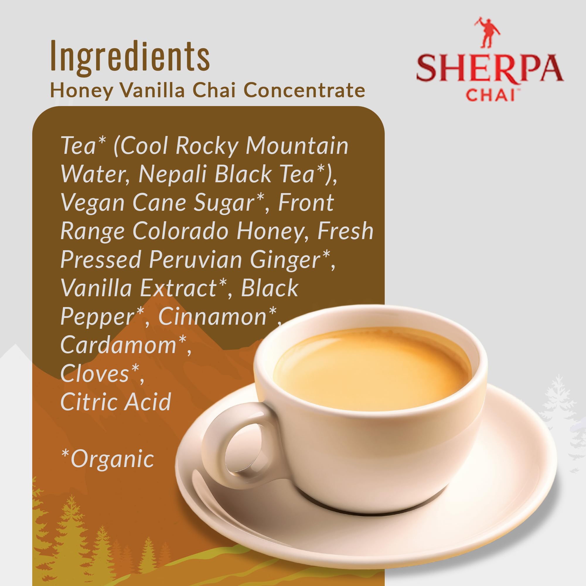 Sherpa Chai Honey Vanilla Chai Tea Concentrate - Handcrafted Black Tea with Honey, Vanilla & Spices - Authentic Nepali Sherpa Recipe - Perfect for Tea Lovers, Gifts & Cozy Moments at Home or Office