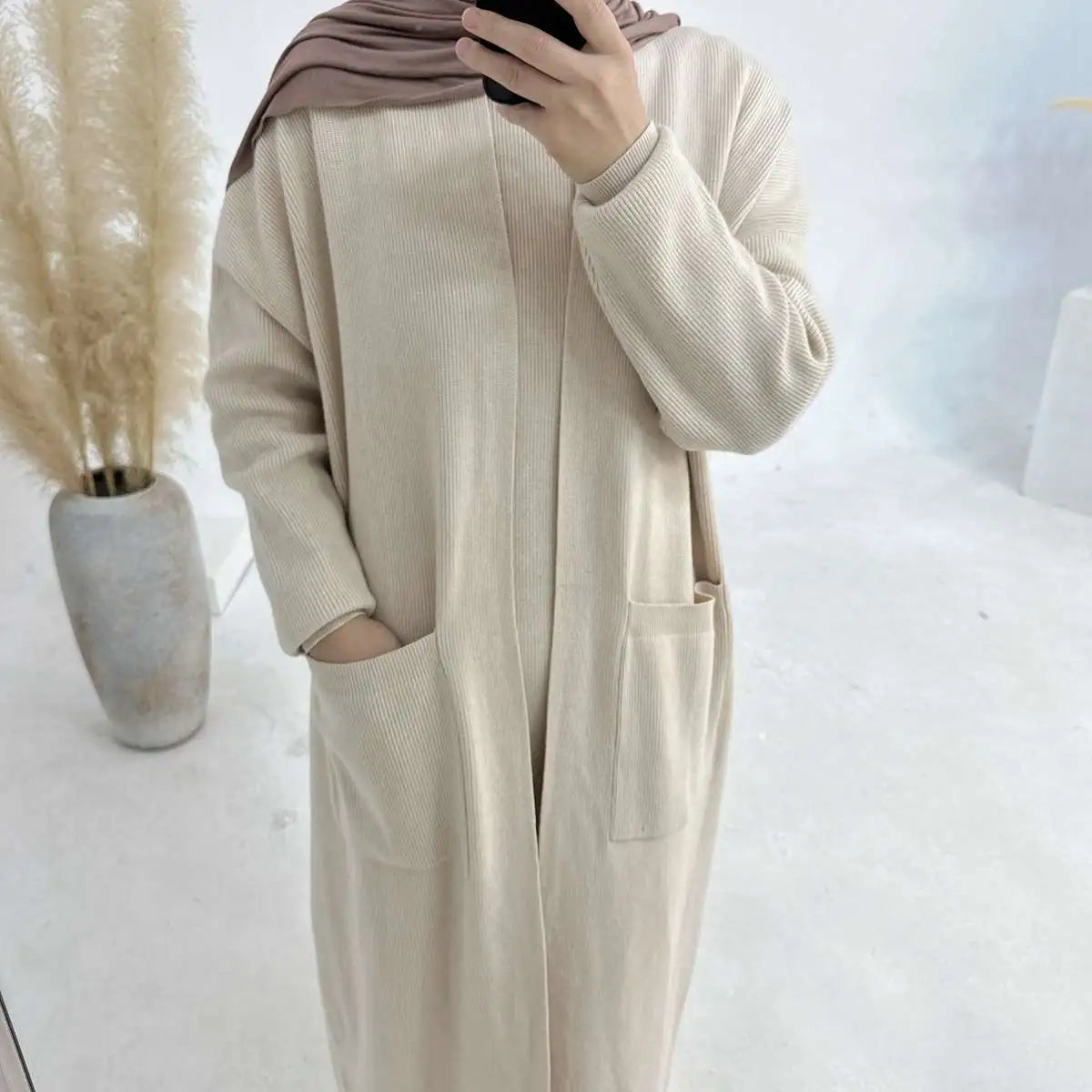 Warm Winter Thick Knitted Abaya Coat with Inner Vest - Modest Islamic Dress for Women | Perfect for Prayer, Holidays & Cold Weather