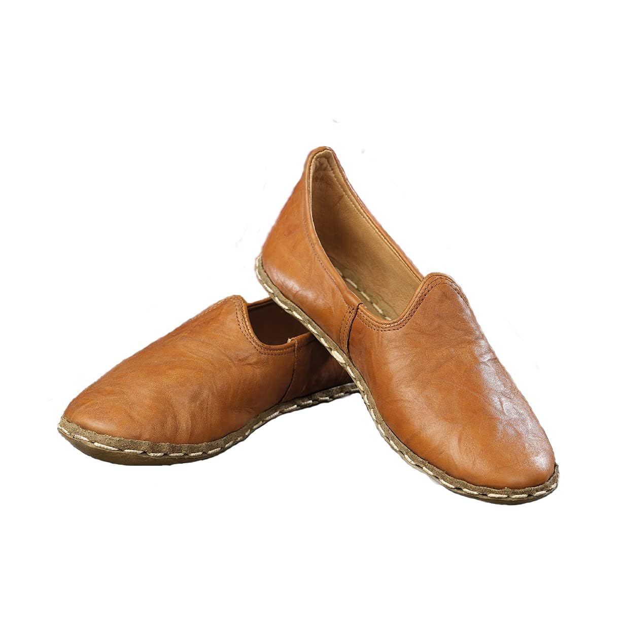 Authentic 100% Handmade Genuine Leather Men's Turkish Saracli Slippers - Lightweight & Breathable Comfort - Size 10.5 Navy Blue - Perfect for Home, Lounge & Gift Giving