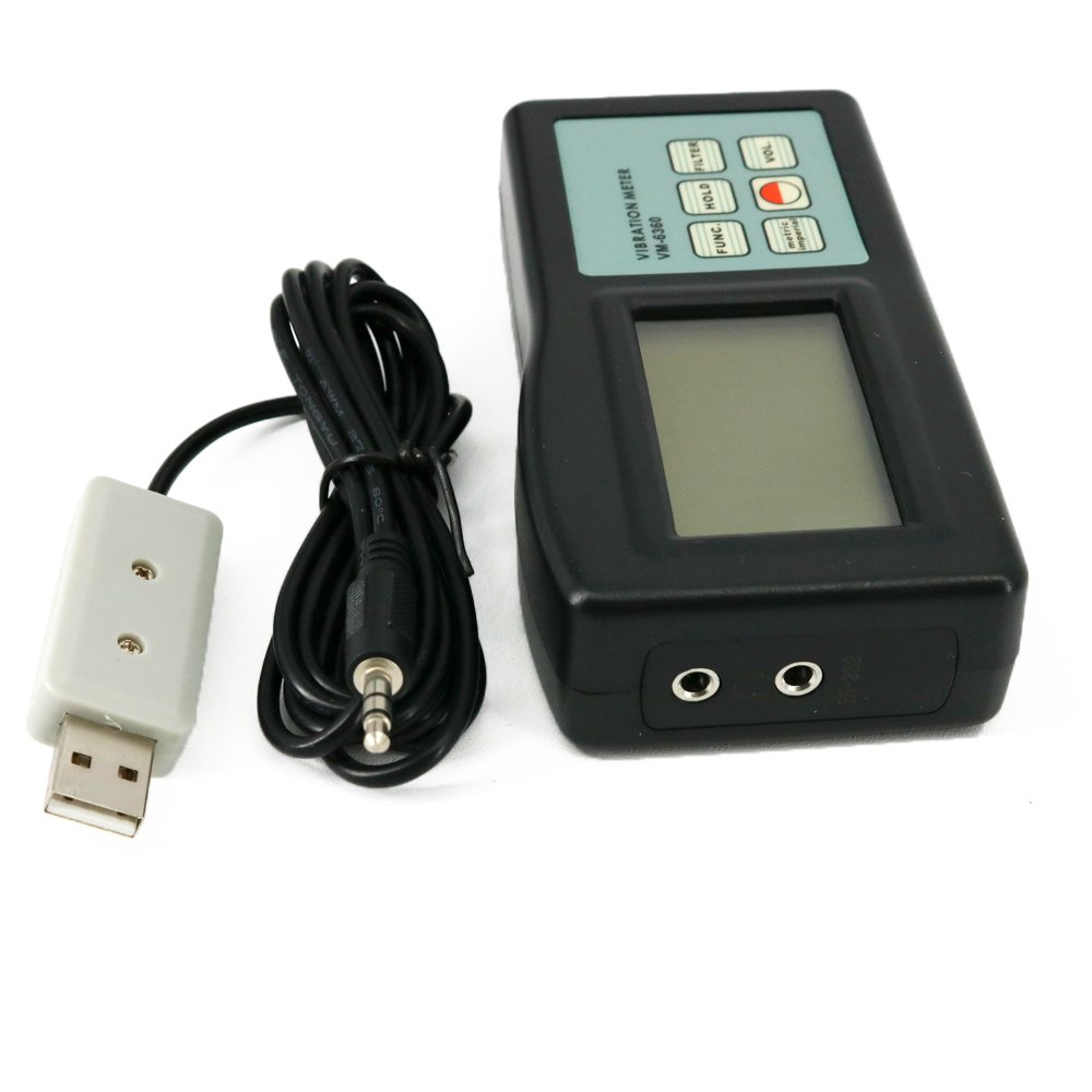 VM-6360 Digital Vibration Meter Tester - Professional Vibrometer Gauge with RS232 Software & USB Cable for Industrial Machinery Monitoring, HVAC System Maintenance, and Equipment Vibration Analysis