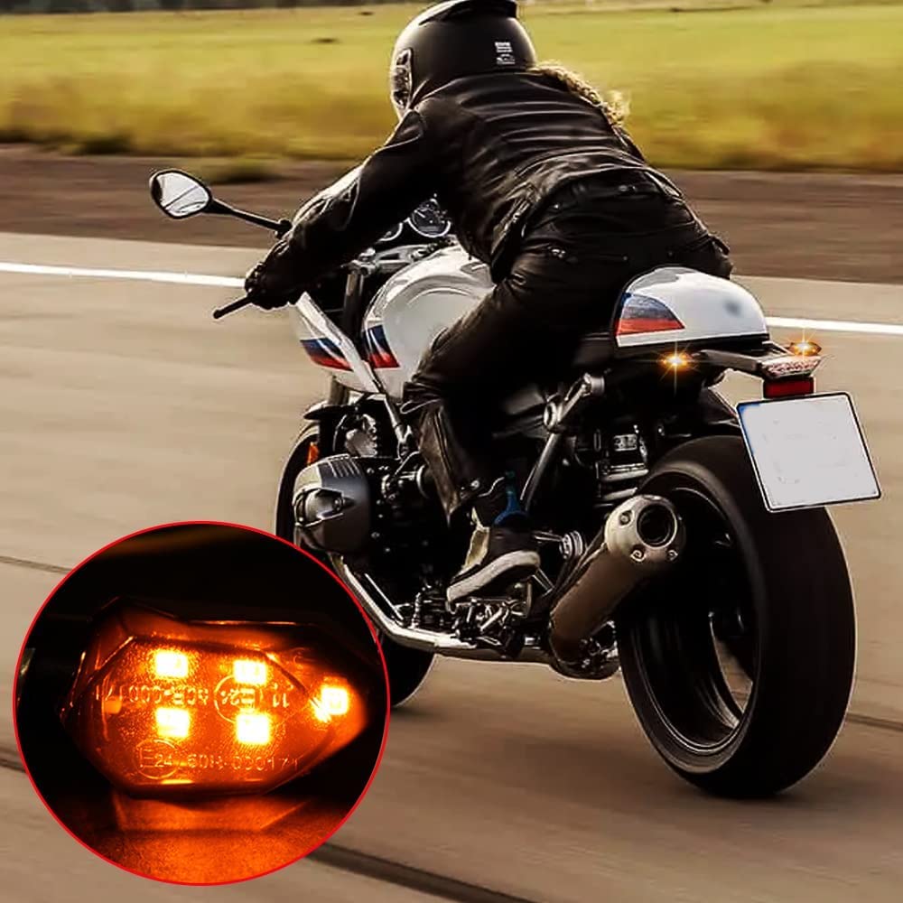4-Piece 12V Motorcycle LED Turn Signal Lights - 5 LED Amber Blinker Indicators for Front & Rear - Durable Mini Lights for Harley, Honda, Kawasaki - Perfect for Night Riding & Safety Enhancement