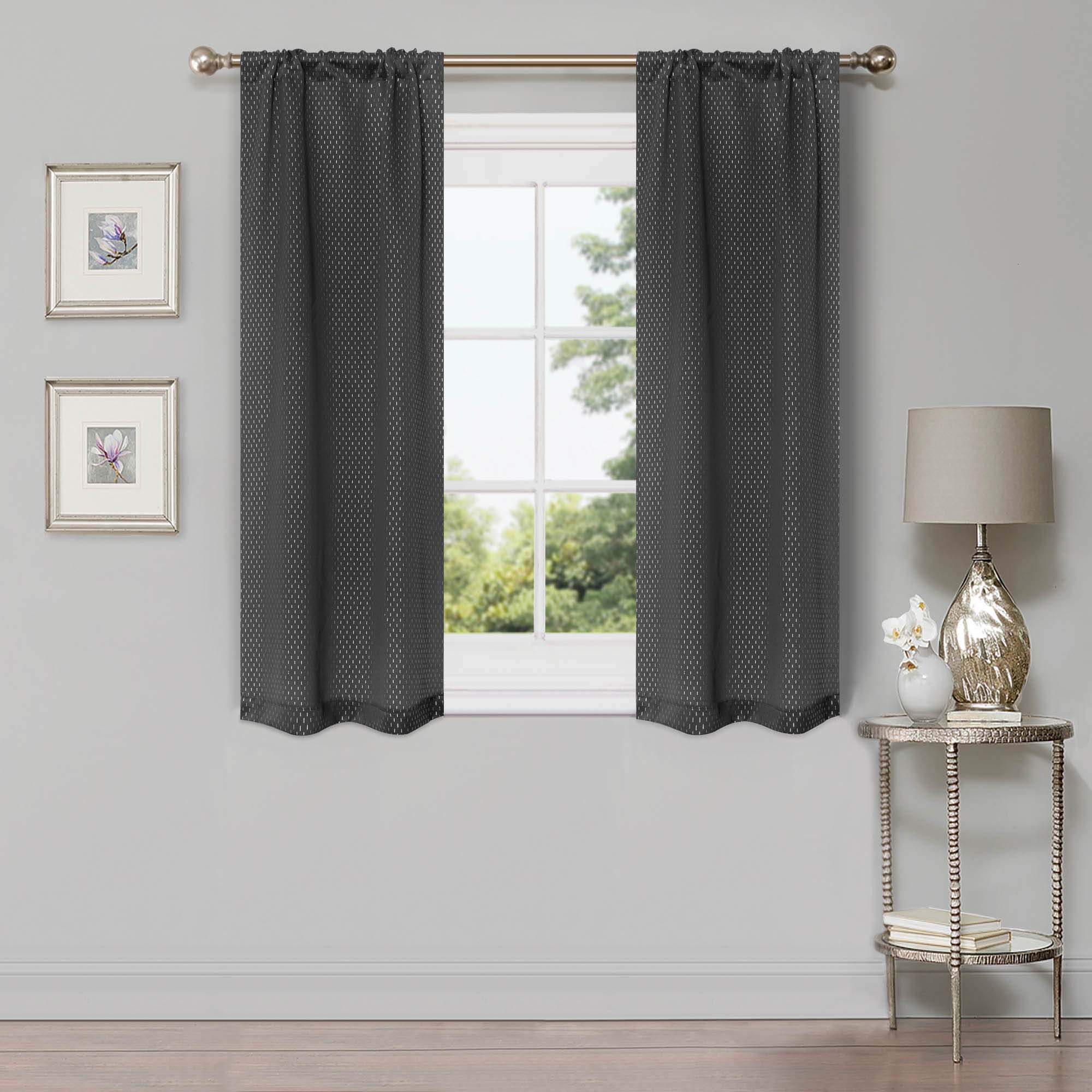 Blackout Solid Shimmer Grommet Curtain Panel Set of 2 Panels - 26 Inch Length - Light Blocking Window Treatment for Bedroom & Living Room