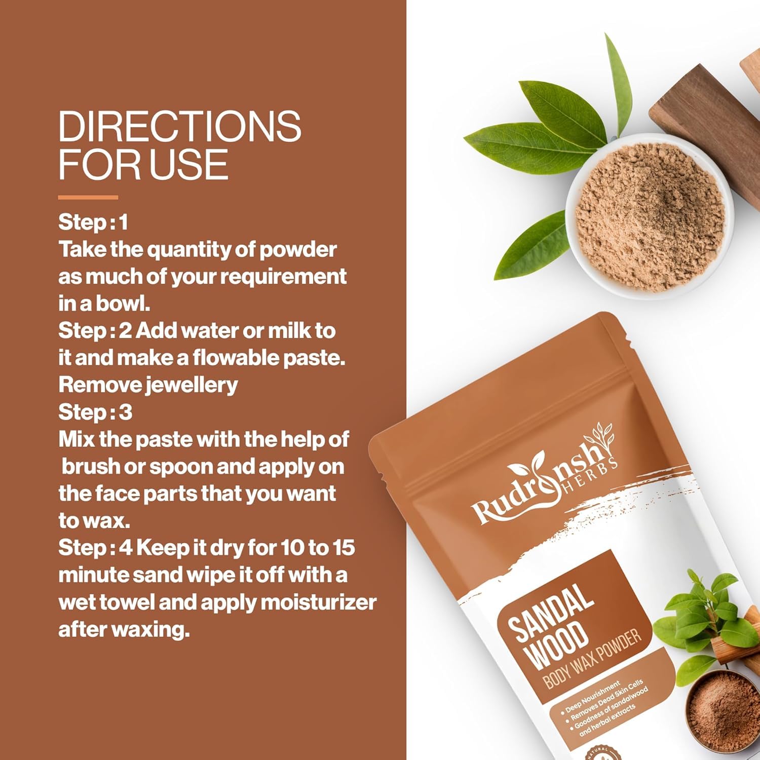 Natural Sandalwood & Rose Herbal Hair Removal Wax Powder for Women - 200g (100g x 2) | Gentle & Effective Body Hair Removal | Perfect for Smooth Legs, Arms & Bikini Line
