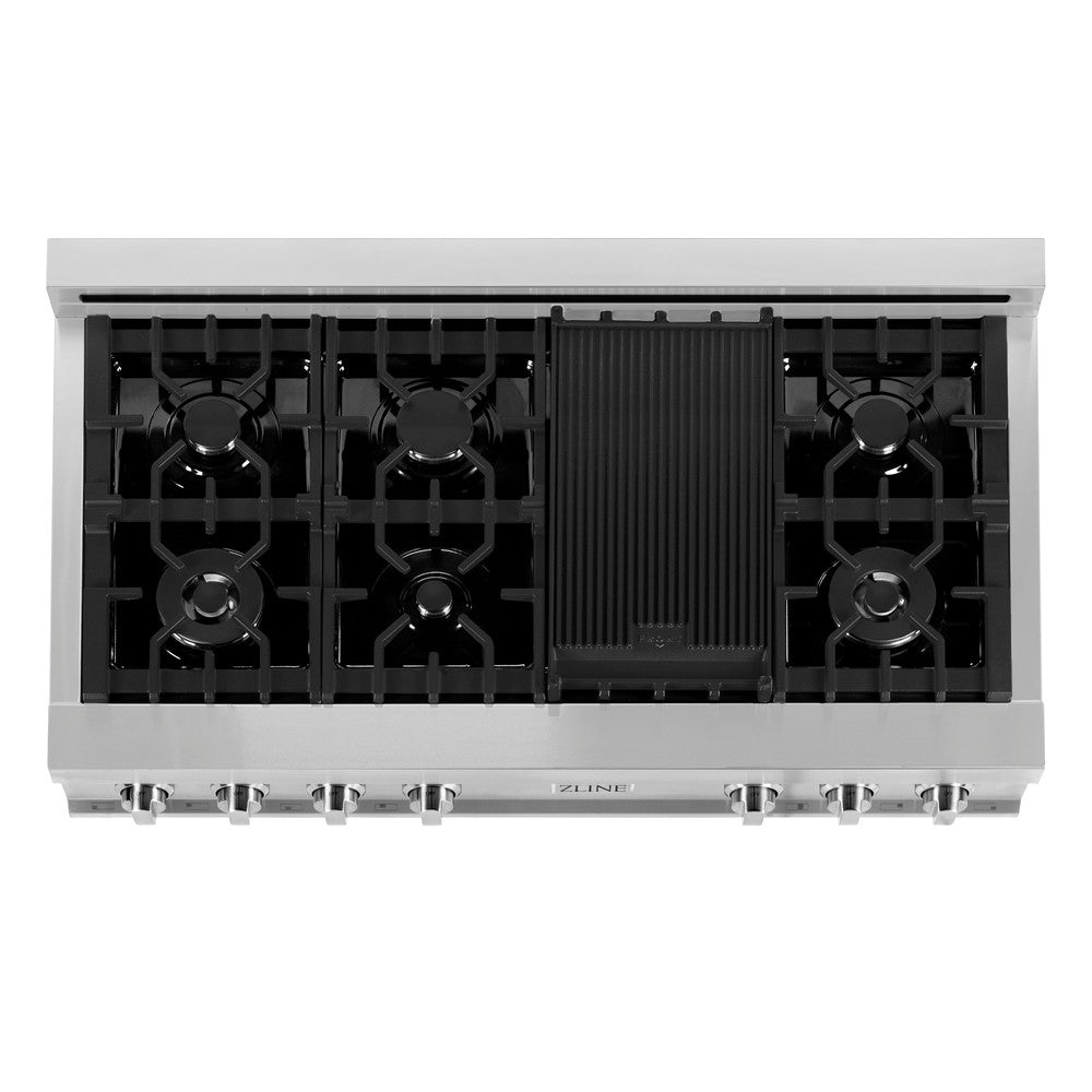 ZLINE 48-inch Stainless Steel Gas Rangetop with Convertible Range Hood - Professional Kitchen Package (2KP RTRH48) - Perfect for Home Chefs & Modern Kitchens