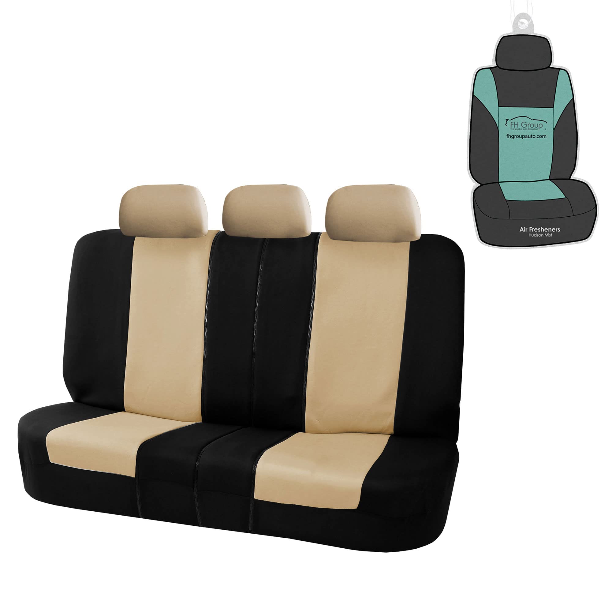 FH Group Universal Car Seat Cover for Back Seat - Multifunctional Flat Cloth Protector with 3D Air Freshener, Beige Combo - Fits SUVs, Vans & Cars - Protects Seats from Dogs & Kids - Ideal for Family Road Trips & Pet Travel