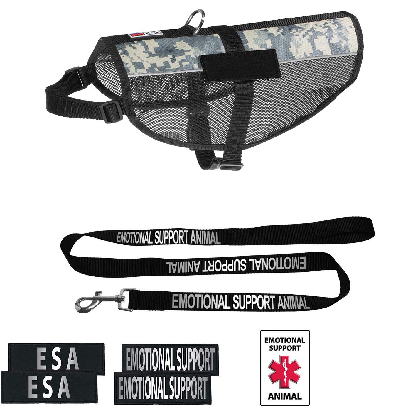 Adjustable Emotional Support Dog Vest Set with Reflective Harness, ESA Patches & Leash - Service Animal ID Card Included (Urban Camo) - Perfect for Therapy Dogs, Travel & Public Outings