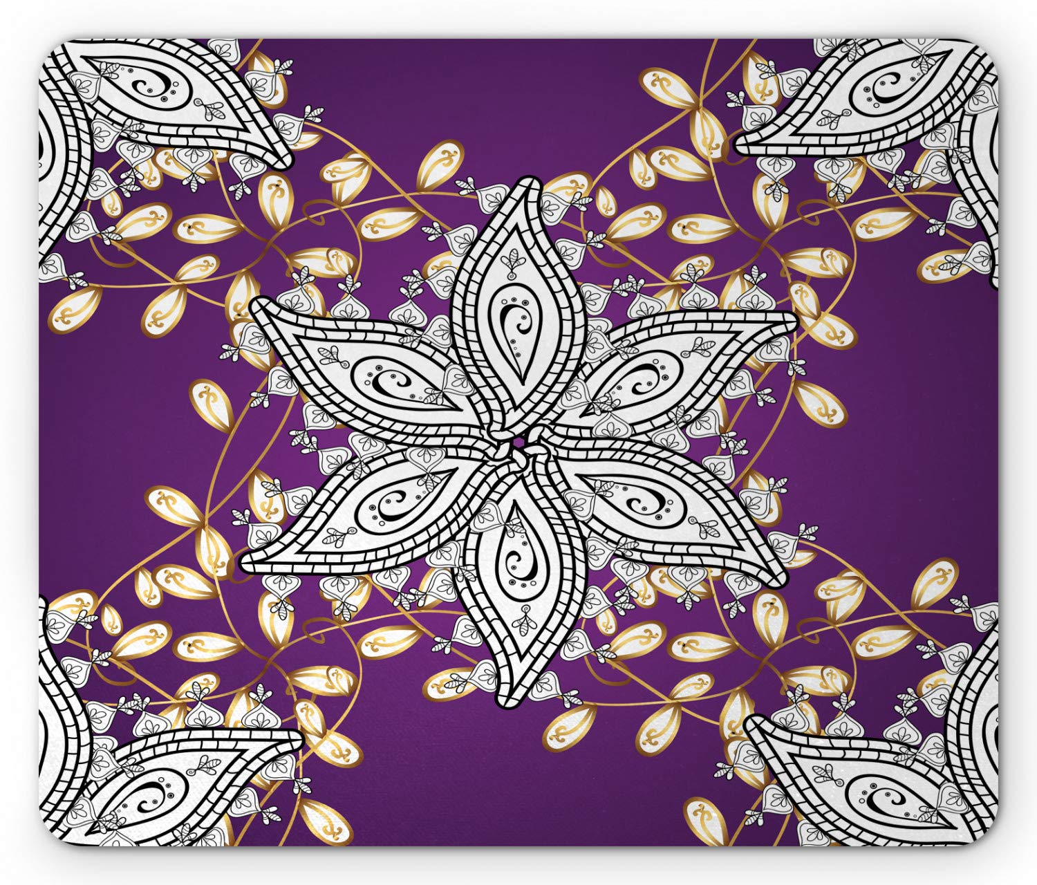 Ambesonne Vintage Moroccan Floral Mouse Pad - Non-Slip Rubber Base, Standard Size (Earth Yellow & Purple) - Perfect for Office, Gaming & Home Computer Setup
