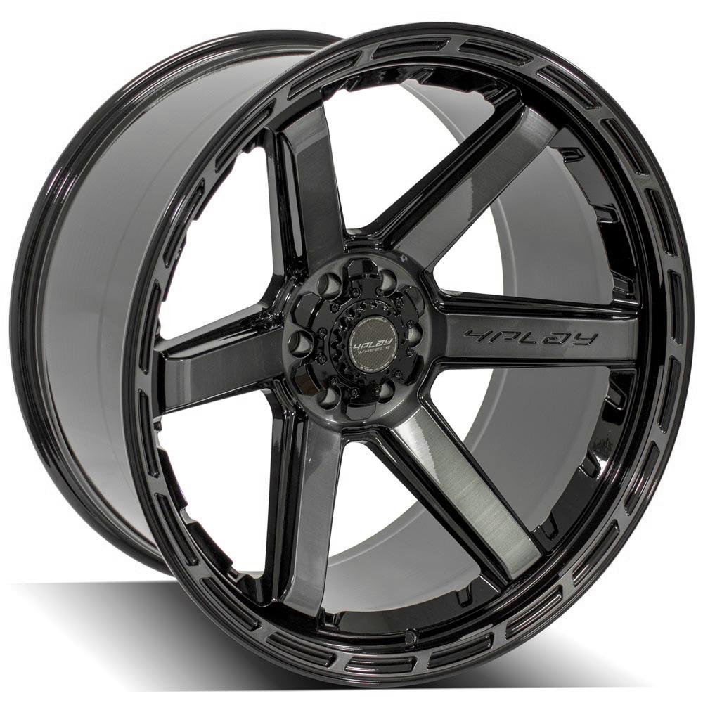 4Play Gen3 4P63 Gloss Black Wheels 24x12.0 with Brushed Face & Tinted Clear - 6x139.7/6x135mm Bolt Pattern, 106.1mm Hub - Perfect for Off-Road Trucks, SUVs, and Custom Builds