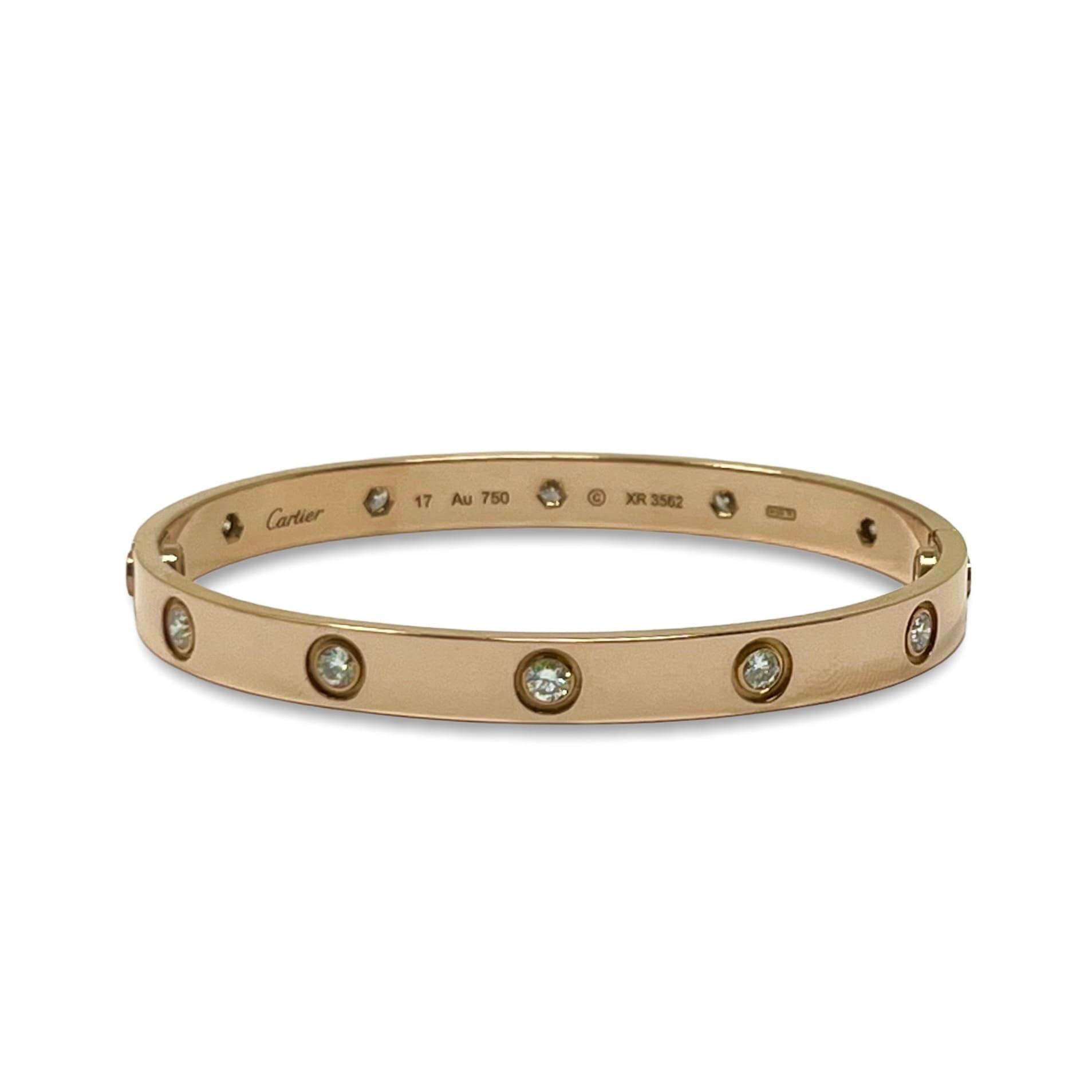 Cartier 18K Rose Gold Love Bracelet with 10 Diamonds - Size 17 | Luxury Jewelry Gift for Women, Anniversary & Valentine's Day Present