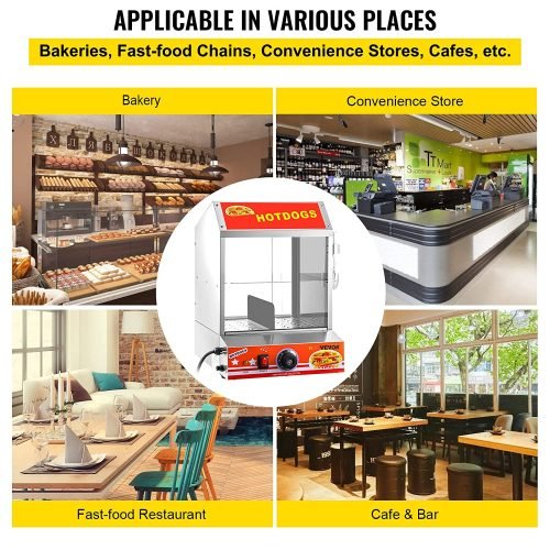 2 Tier Commercial Stainless Steel Hot Dog Steamer 27L with Bun Warmer - Perfect for Restaurants, Food Trucks & Concession Stands | SKU: 4393230