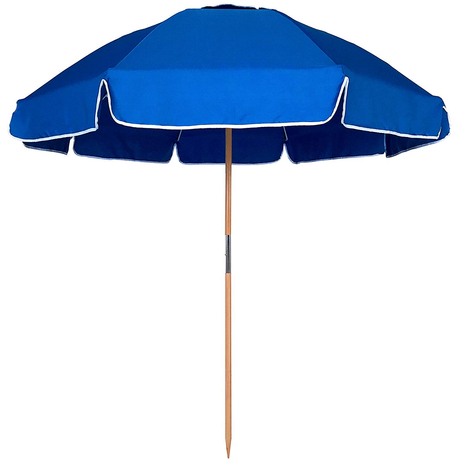 AMMSUN 7.5ft Heavy Duty Commercial Beach Umbrella with Air Vent - UV 50+ Protection, Ash Wood Pole & Carry Bag - Perfect for High Wind Beach Days, Patio, Poolside & Outdoor Dining