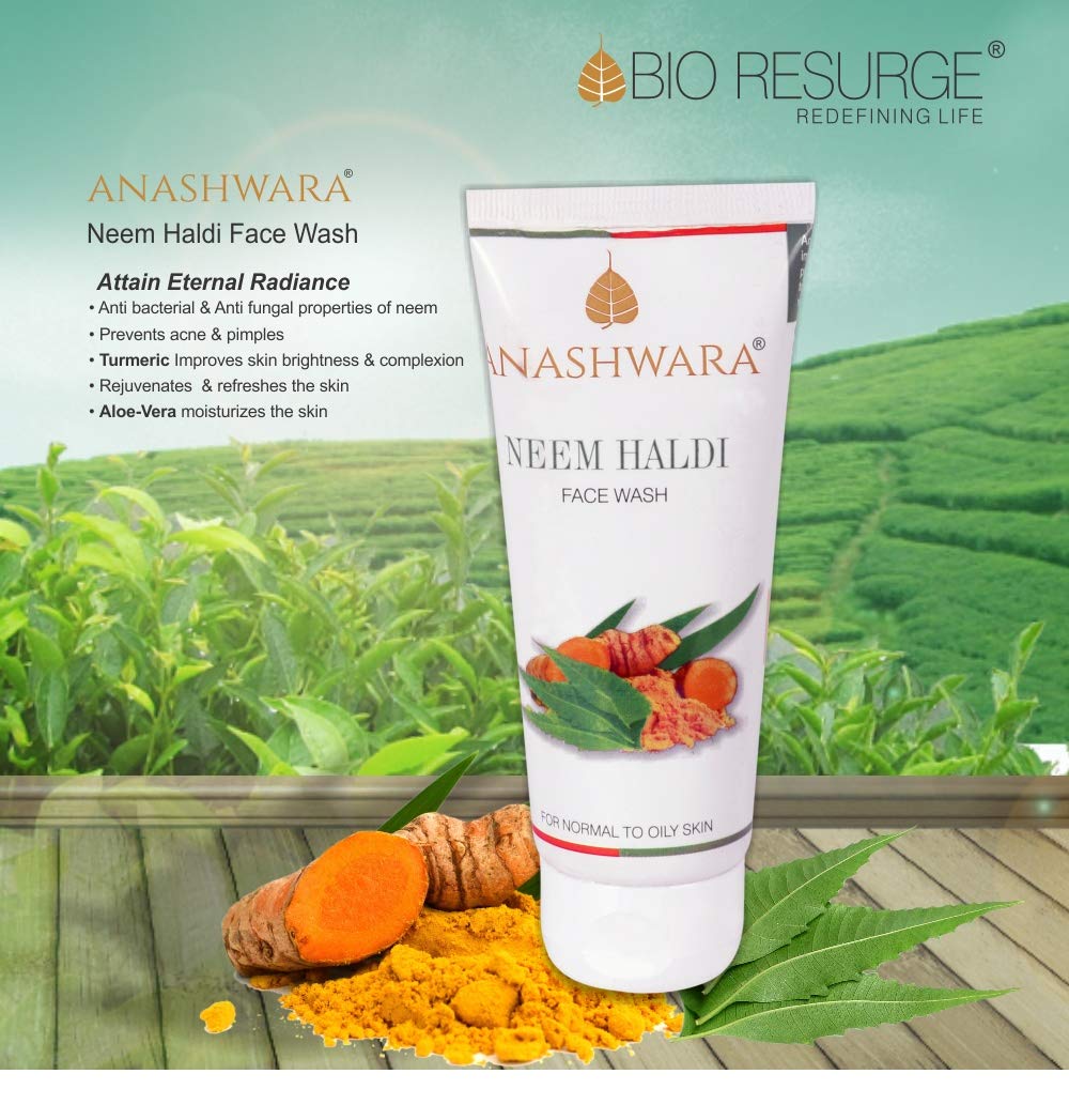Bio Resurge Life Anashwara Neem Turmeric Face Wash for Acne & Pimple Treatment - 100ml | Natural Ayurvedic Cleanser for Oily & Sensitive Skin | Daily Skincare Routine