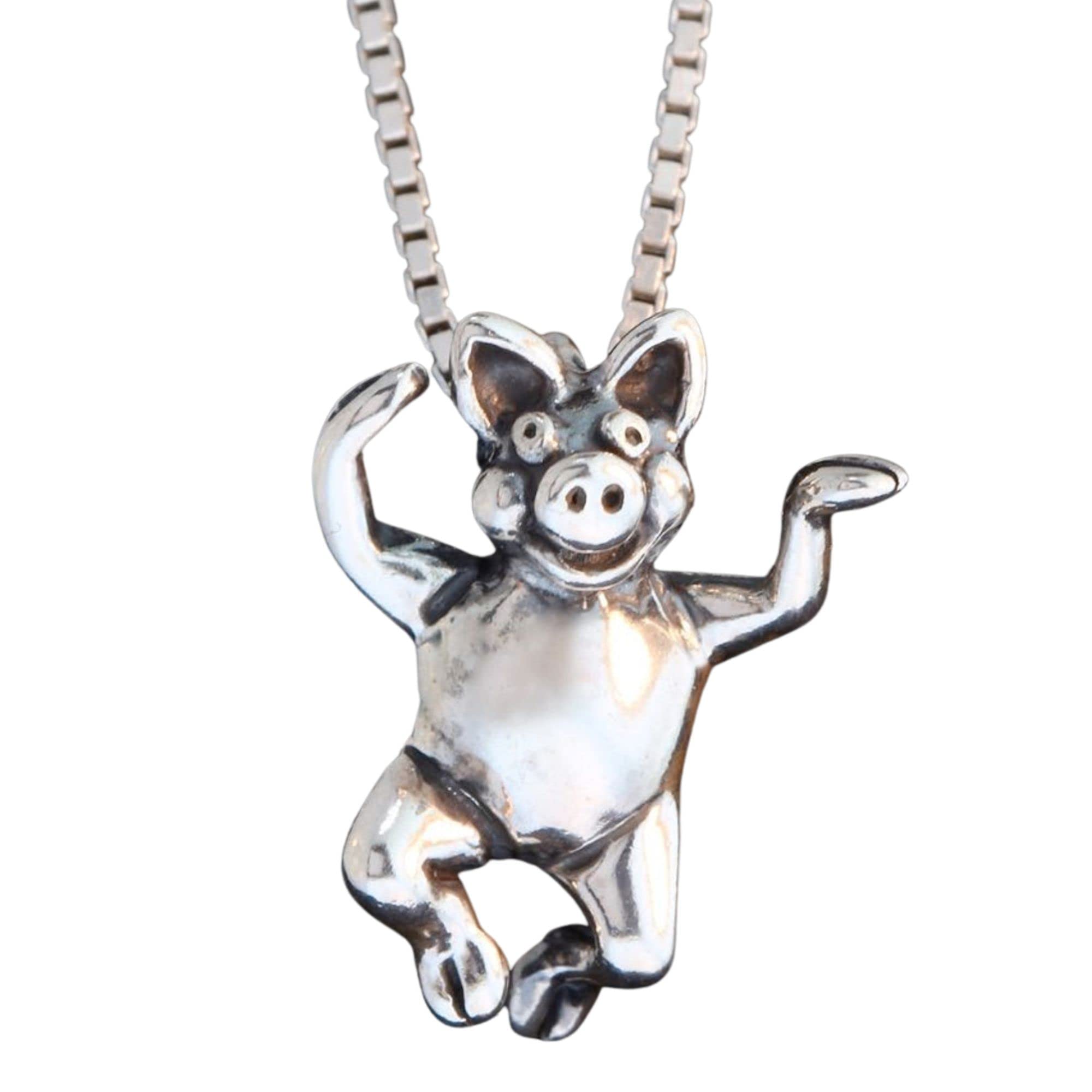 Three Little Pigs Sterling Silver Hands Up Charm Pendant - Perfect for Necklaces, Bracelets & Gifts | Cute Pig Jewelry for Animal Lovers