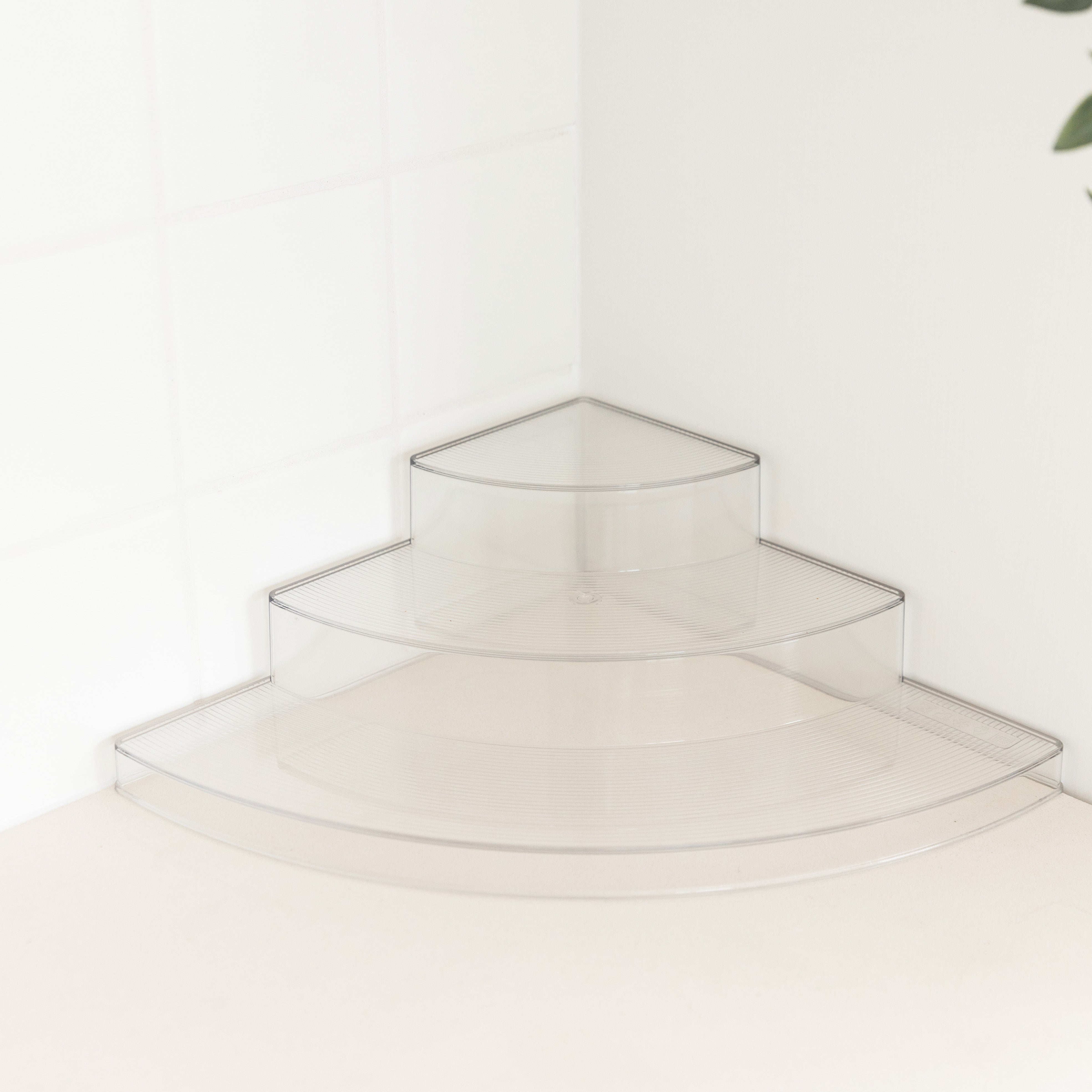 Clear 3 Tier Corner Shelf - Space Saving Bathroom & Kitchen Organizer for Shampoo, Spices & Decor - Perfect for Small Spaces & Clutter-Free Home Organization