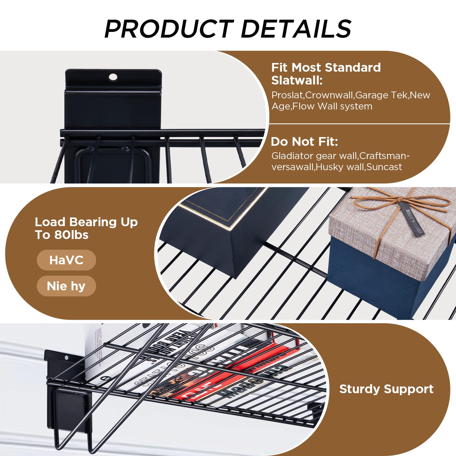 Heavy Duty 24-Inch Slatwall Shelves 2 Pack - Durable Garage Storage Shelving System for Organizing Tools, Sports Gear & Home Supplies - Slatwall Accessories & Wire Shelves for Retail, Garage & Workshop Use